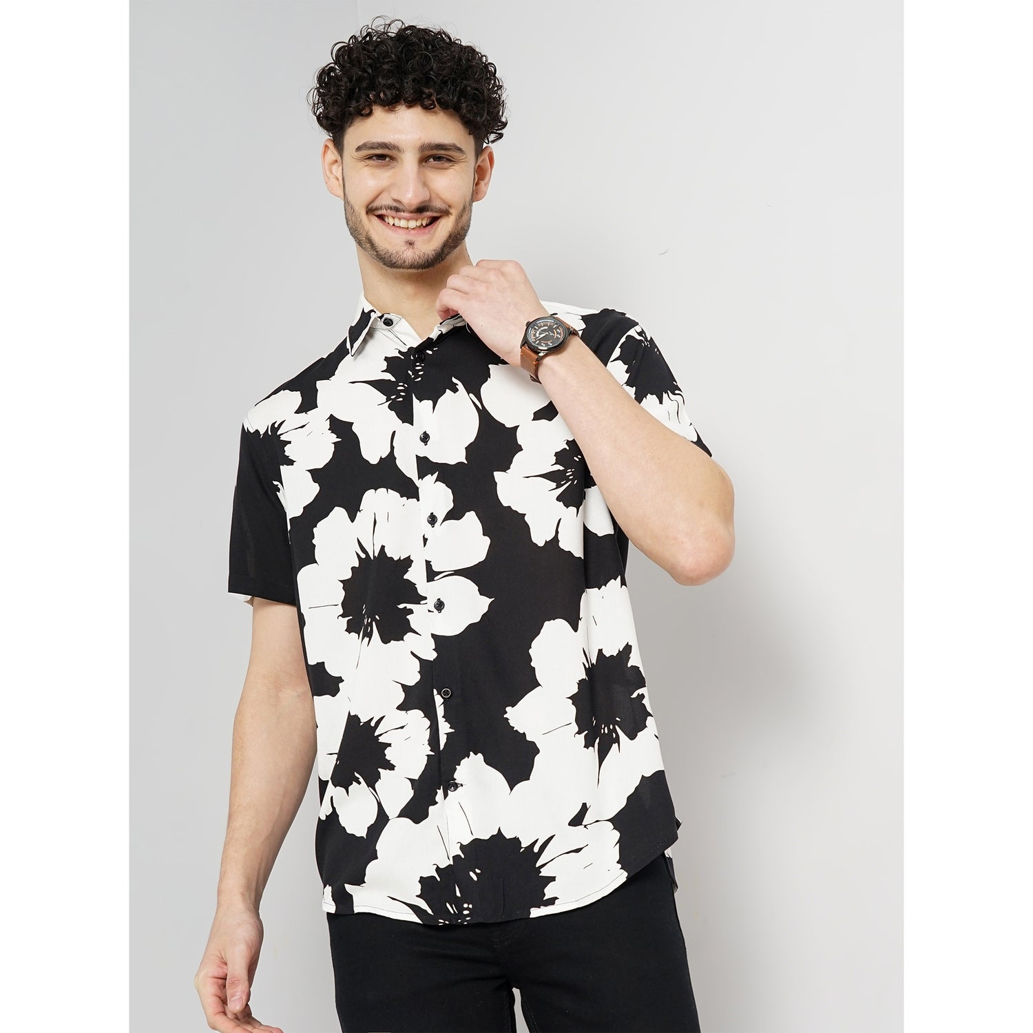Floral Black Half Shirt (GAVISBIGFLO)