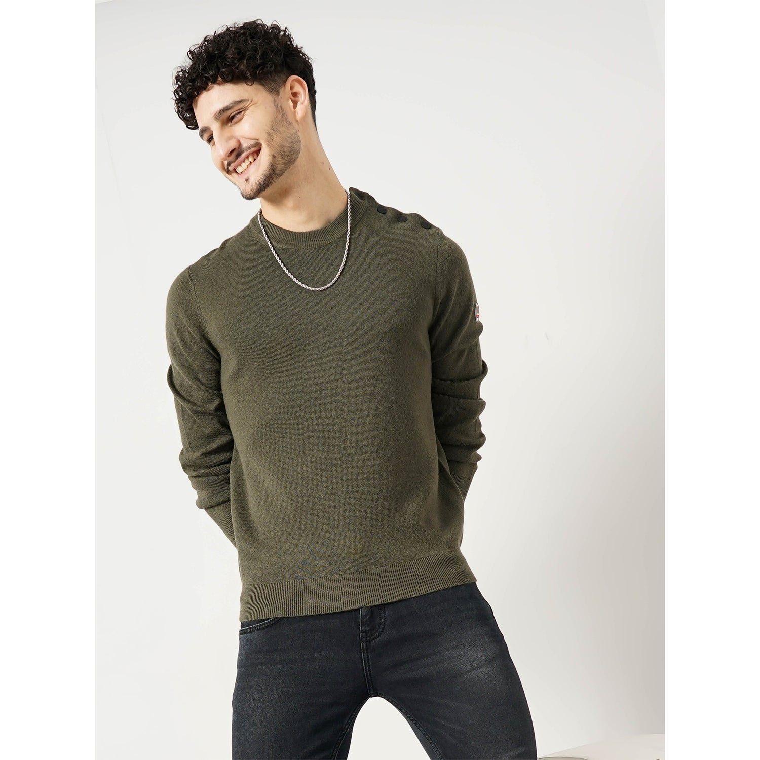 Solid Khaki Full Round Neck Chamonix Sweatshirt (LFECHAMK5)