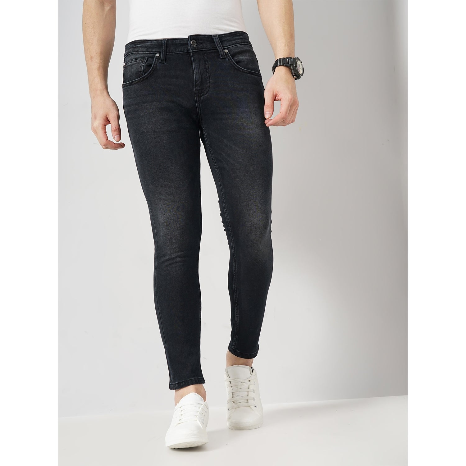 Black Cotton Ankle Length Jeans (FOANKLE6