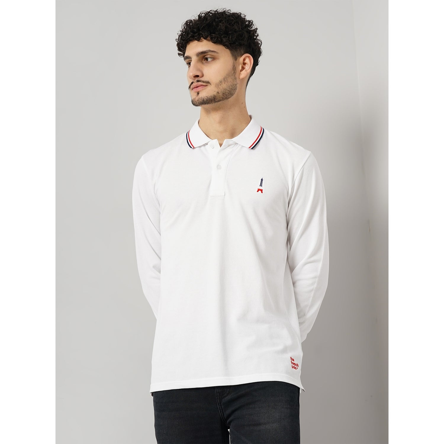Solid White Full Polo Collar French Polo Tshirt (FEFRANCEML)