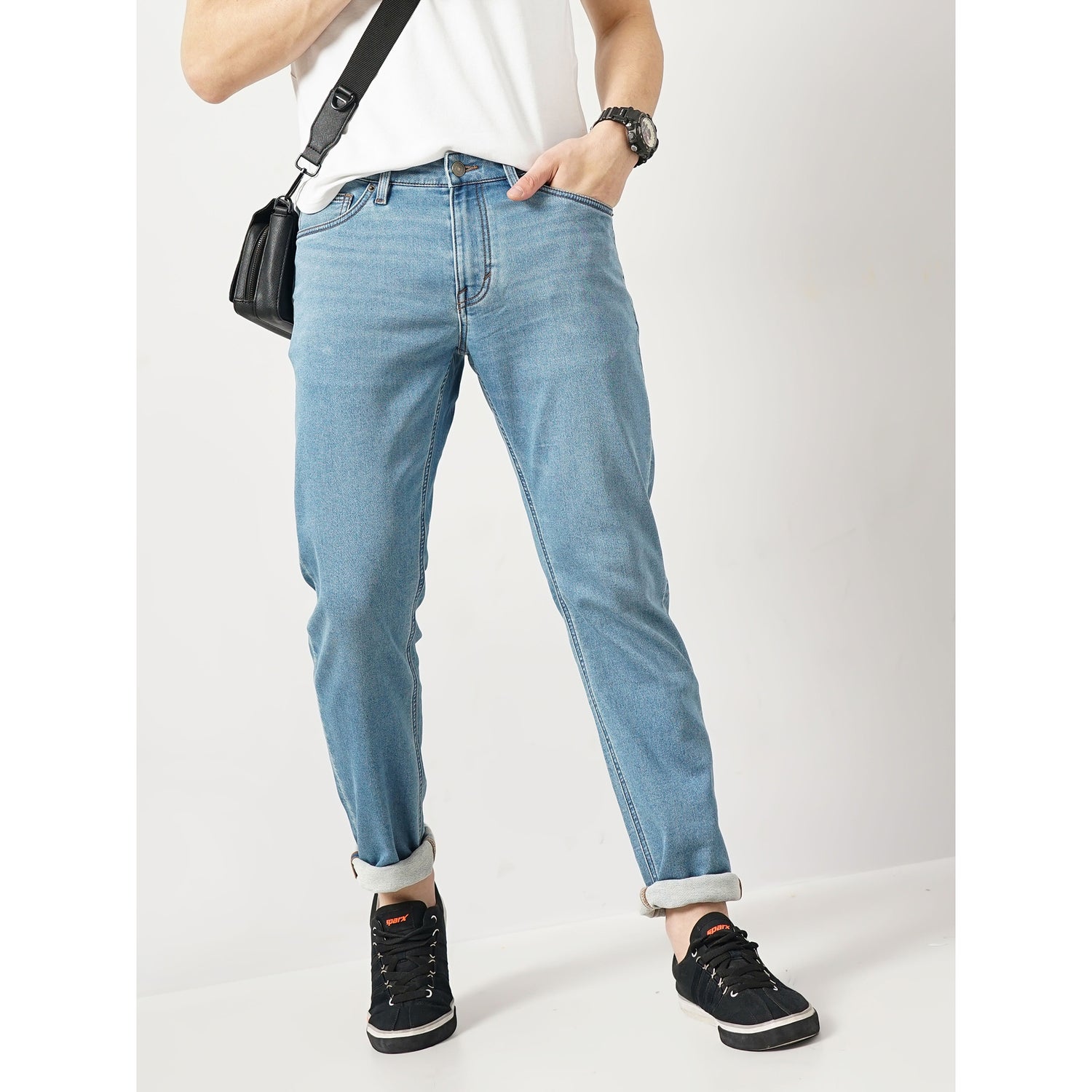 Men Blue Slim Fit Cotton Knit Denim Jeans (GOKNIT25)