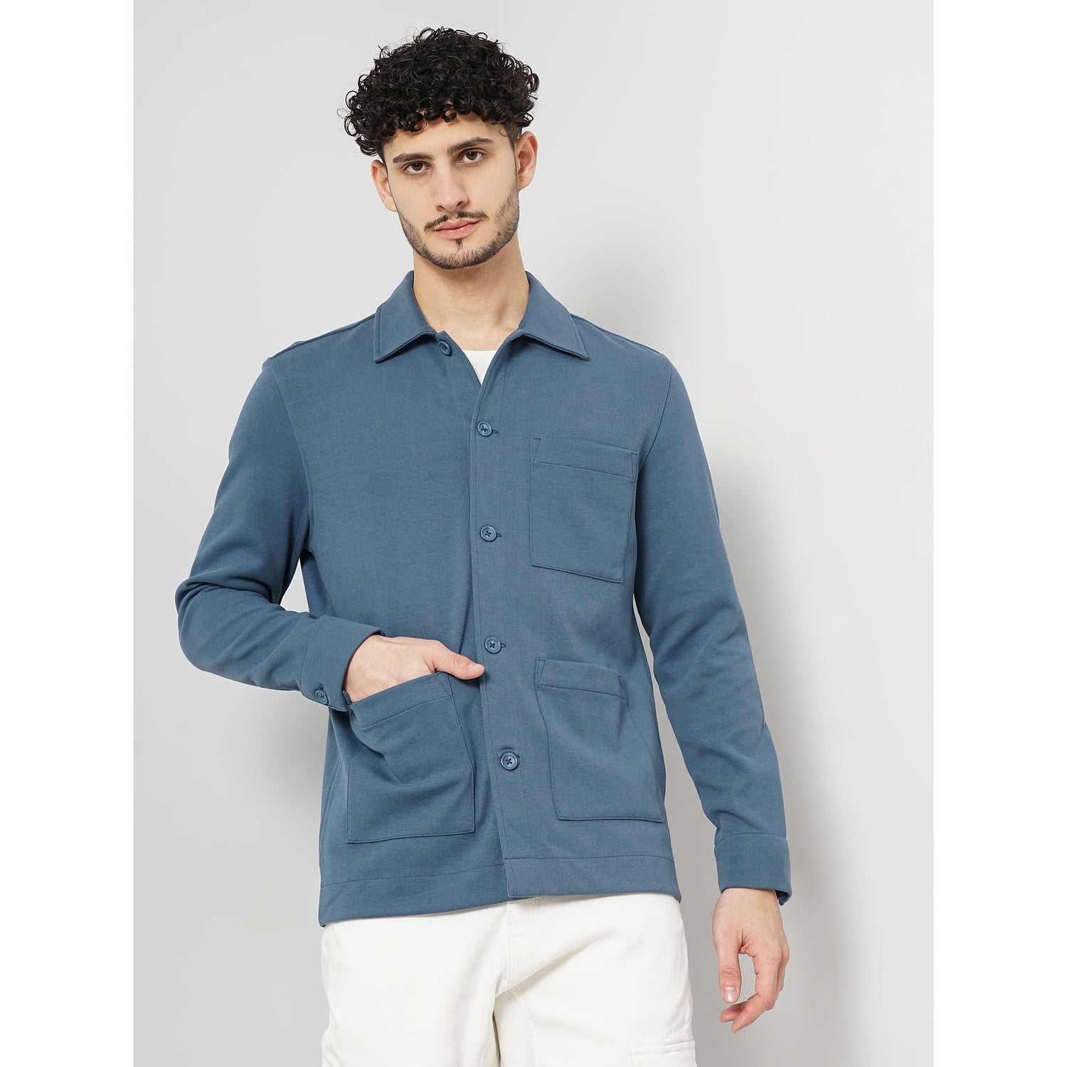 Men Blue Solid Oversized Polycotton Casual Shirt (GALOCK)