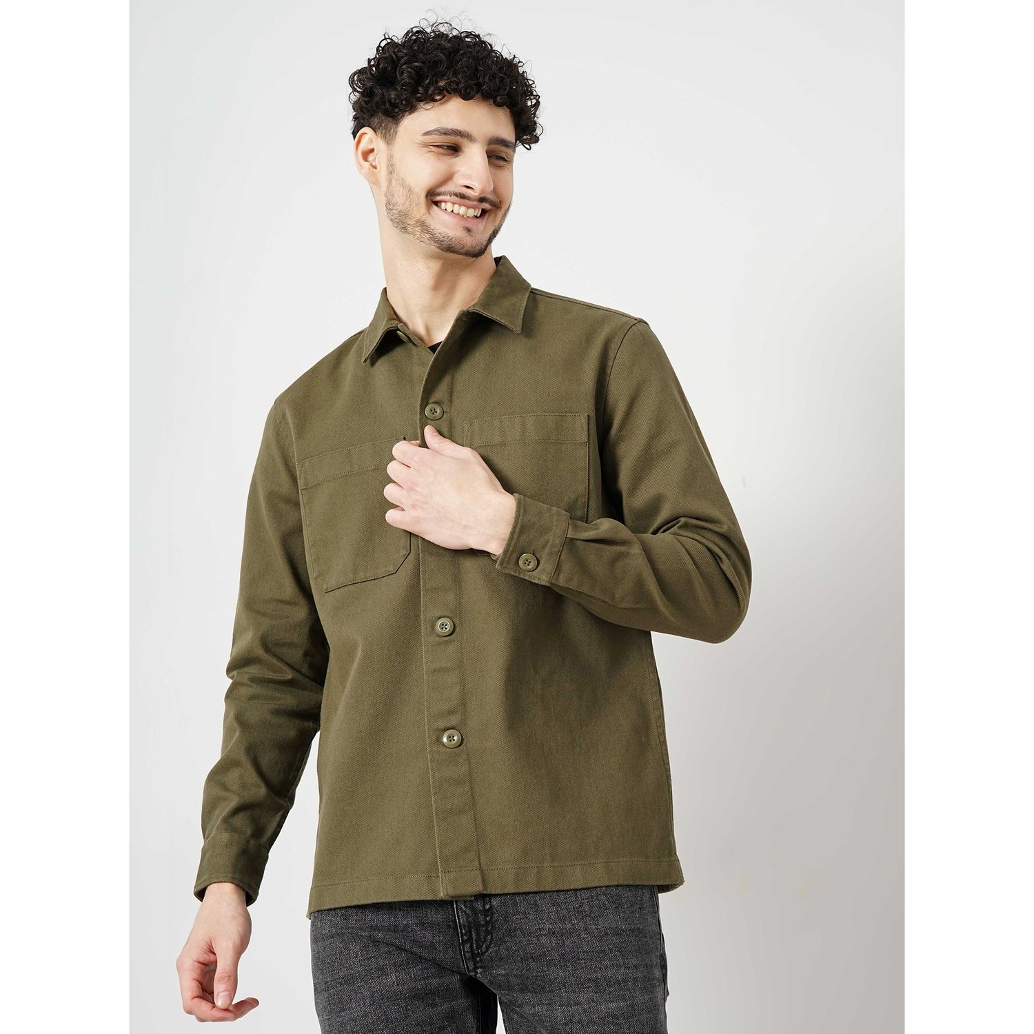 Men Khaki Solid Oversized Cotton Casual Shirt (GACOTWILL)