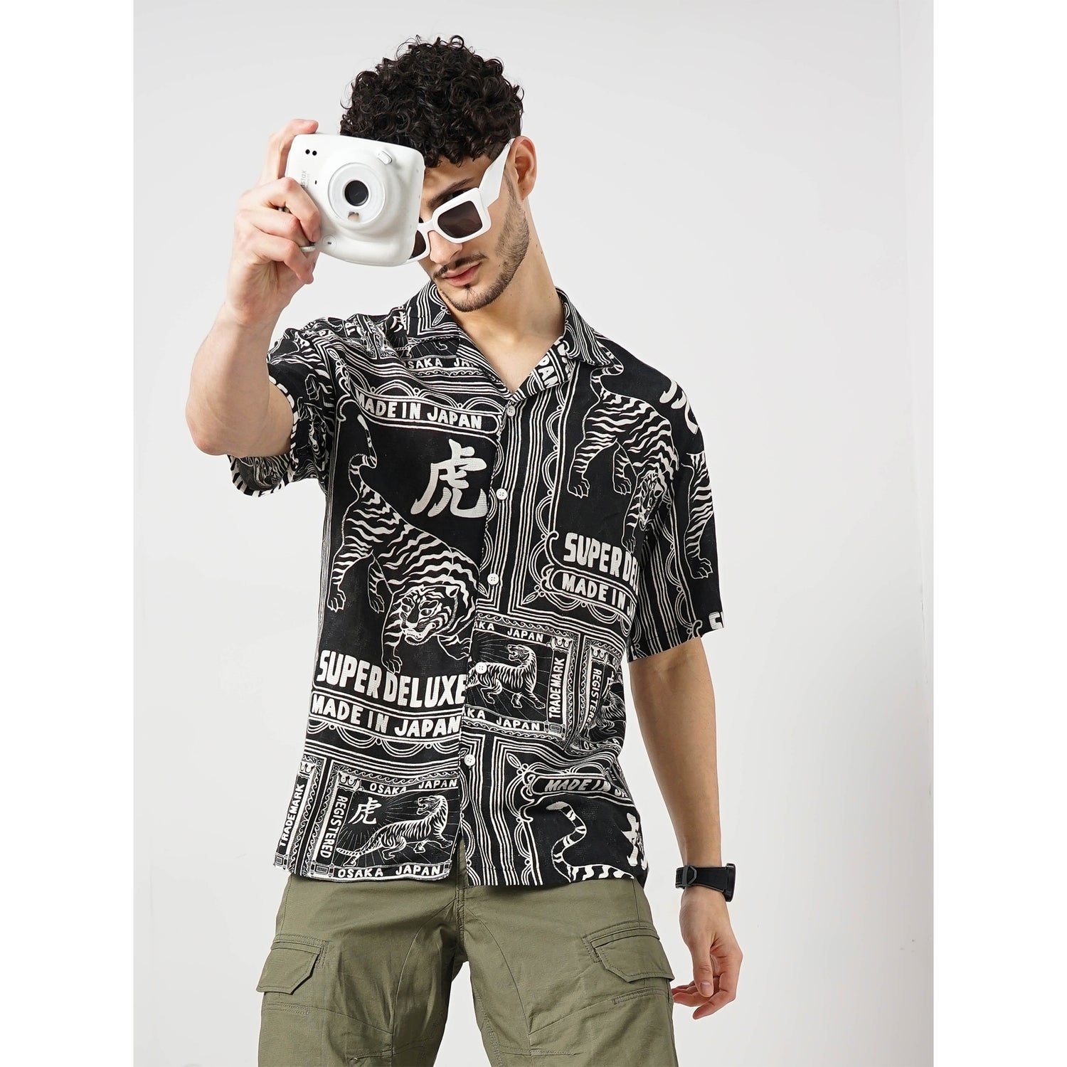Men Black Printed Boxy Viscose Rayon Soft Touch Casual Shirt (GABAVISTIG)
