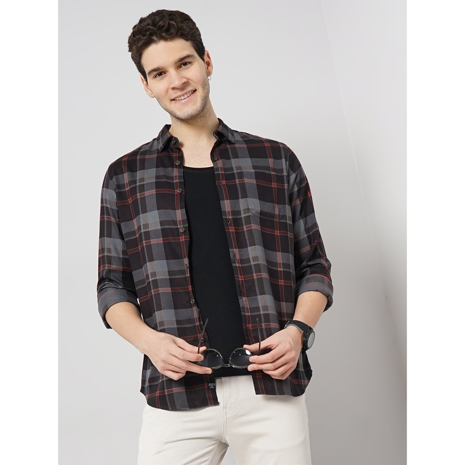 Men Black Checked Regular Fit Viscose Rayon Soft Touch Casual Shirt (GAVISPRICHK)