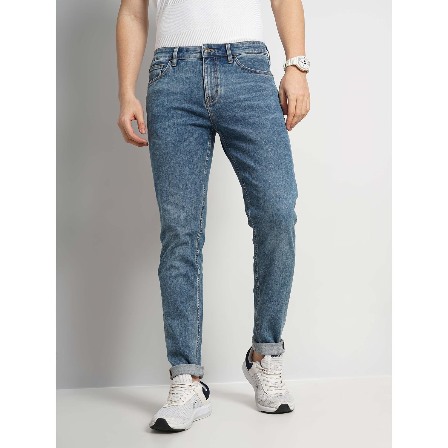 Men Blue Solid Slim Fit Cotton Twill Denim Jeans (GOPOWER)