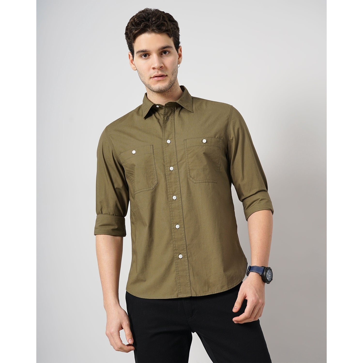 Men Khaki Solid Regular Fit Cotton Casual Shirt (GAGUSTI2)