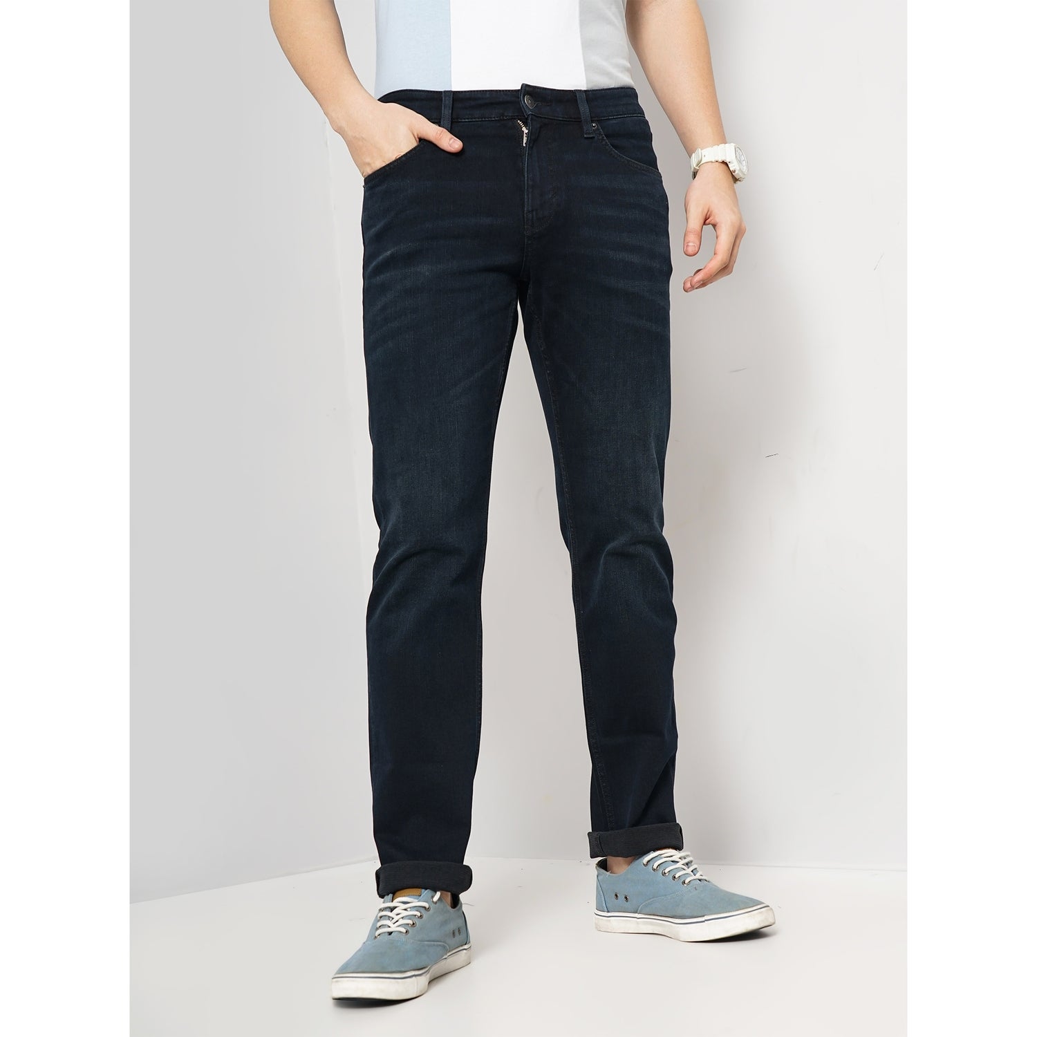 Men Black Solid Straight Fit Cotton Twill Denim Jeans (STRAIGHT3L)