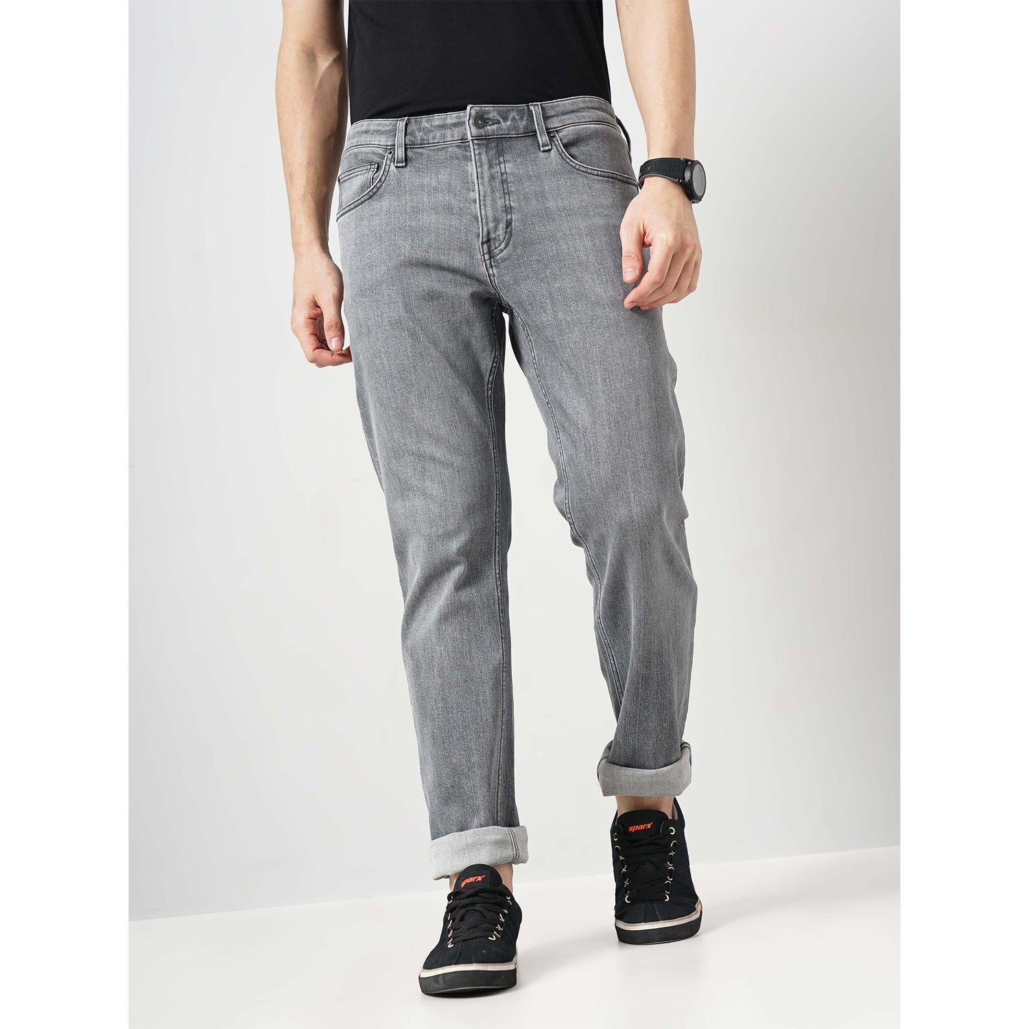 Men Grey Solid Straight Fit Cotton Twill Denim Jeans (STRAIGHT3L)