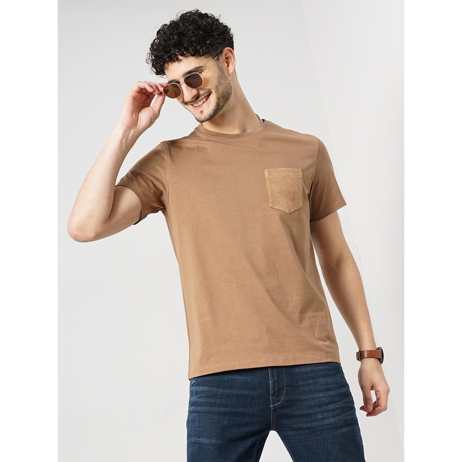 Men Brown Solid Regular Fit Fashion Cotton Jersey Tshirt (GESUEDE)