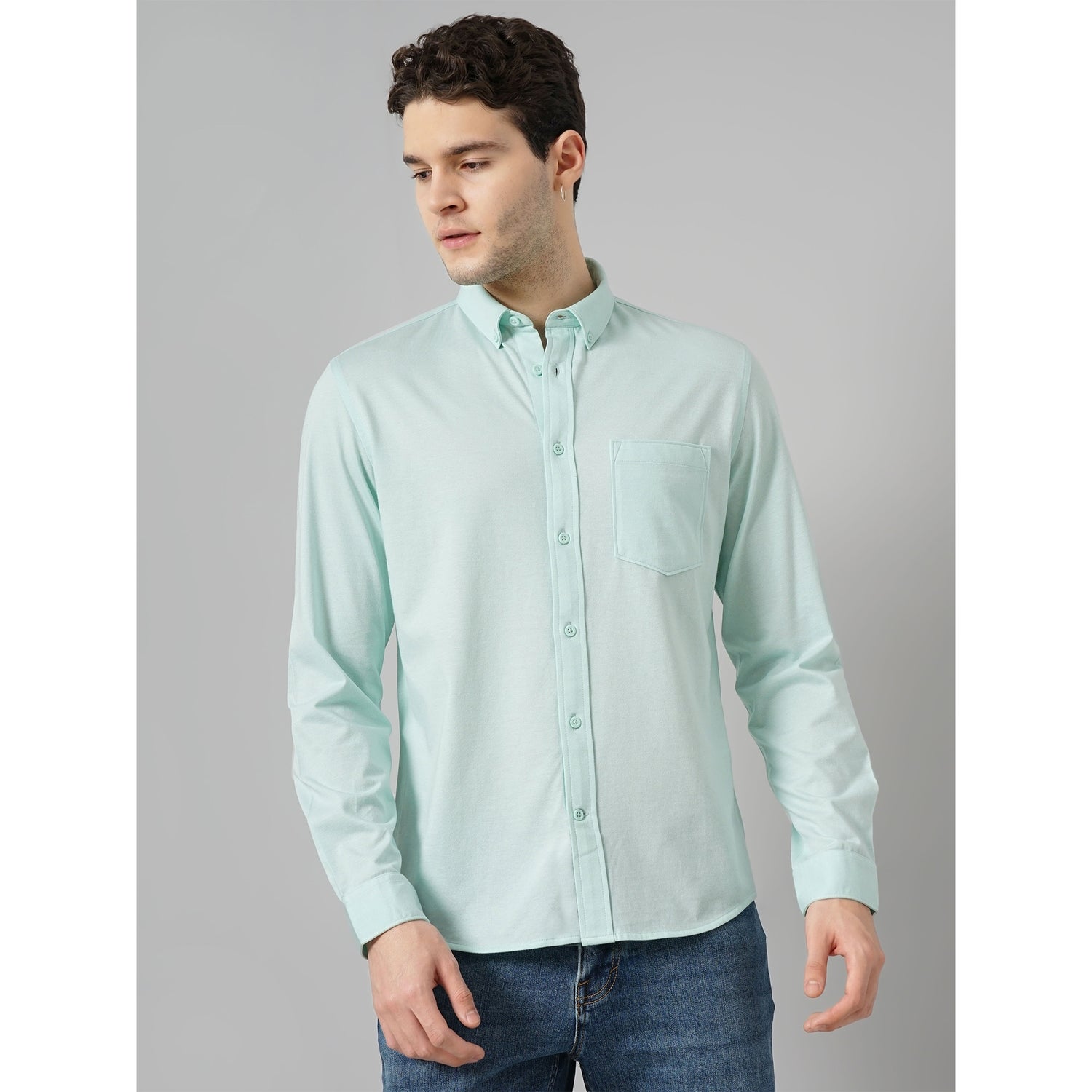 Men Green Solid Regular Fit Cotton Knit Shirt Casual Shirt (BAPIK1)
