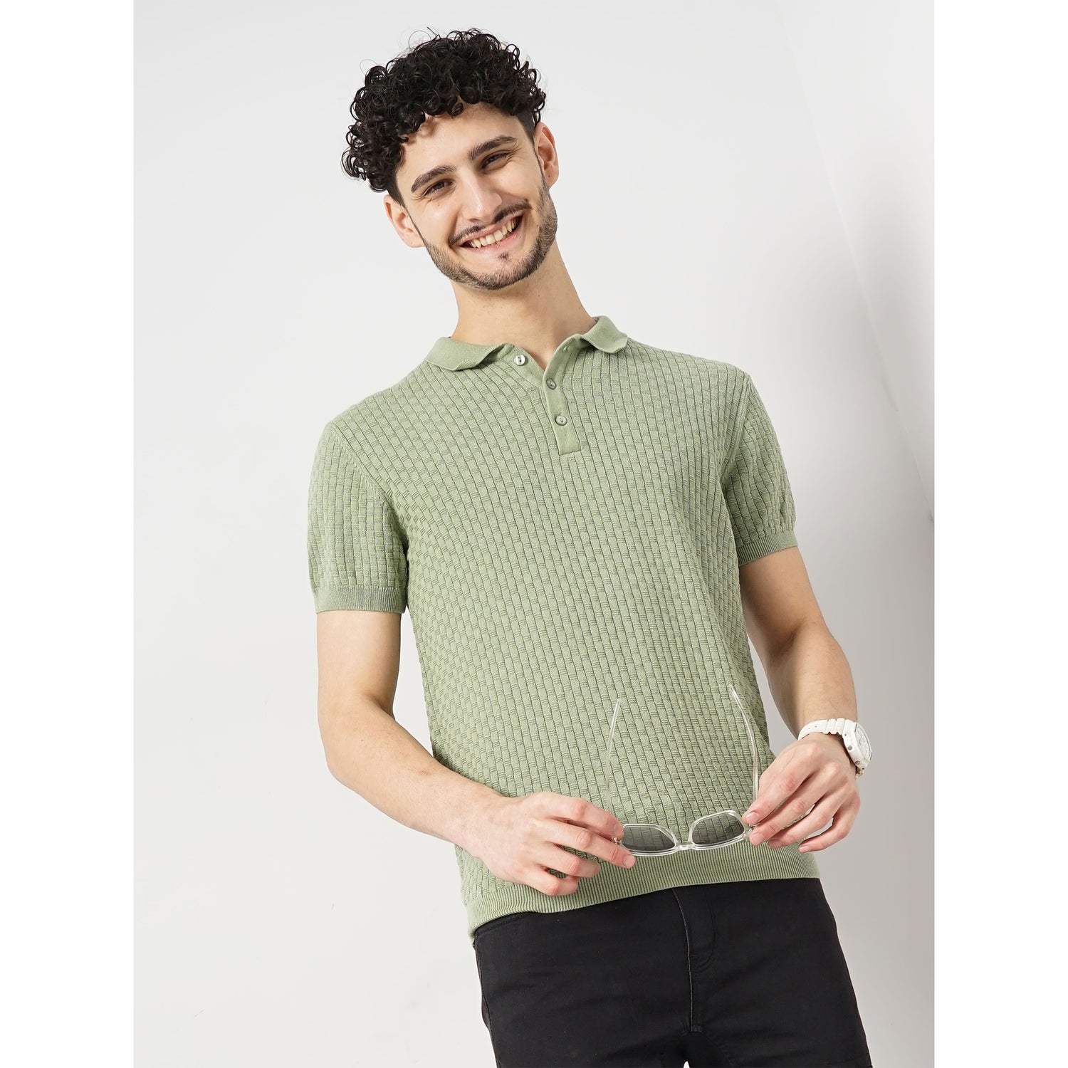 Men Green Solid Regular Fit Cotton Flat Knit Polo Tshirt (GEFLATTEX)