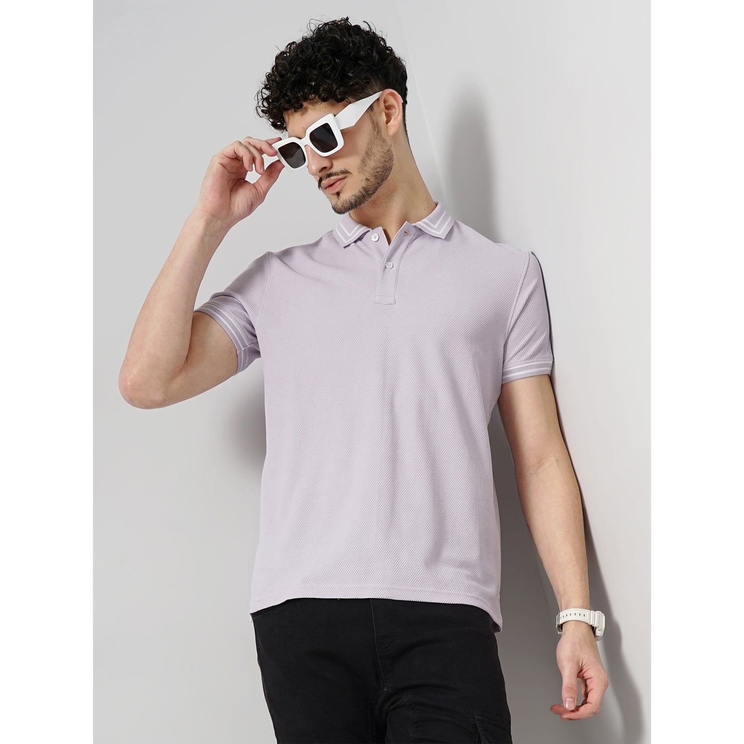 Men Purple Solid Regular Fit Cotton Fashion Polo Tshirt (GETEX)