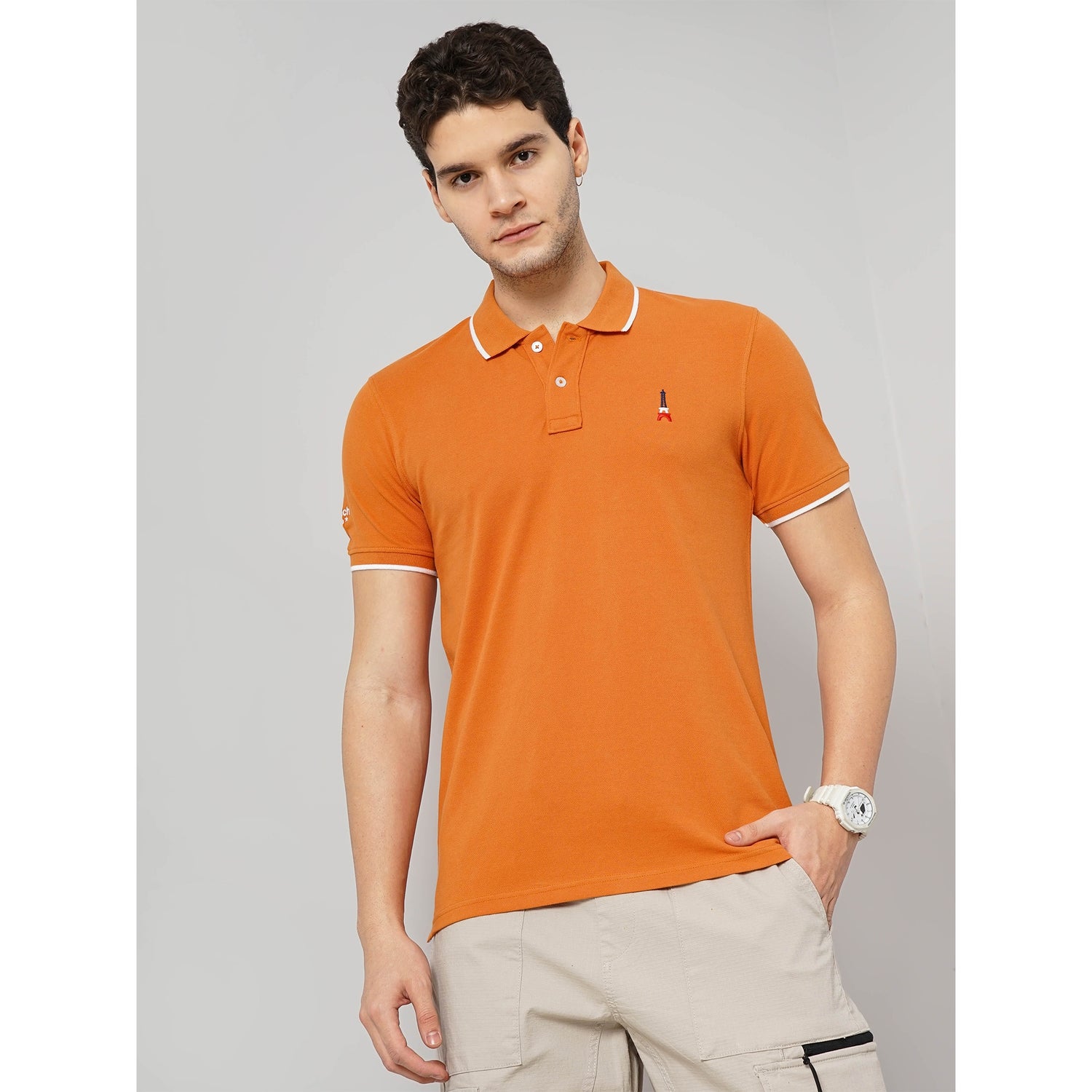 Men Orange Solid Regular Fit Cotton Pique Basic Polo Tshirt (GEFRANCE1)