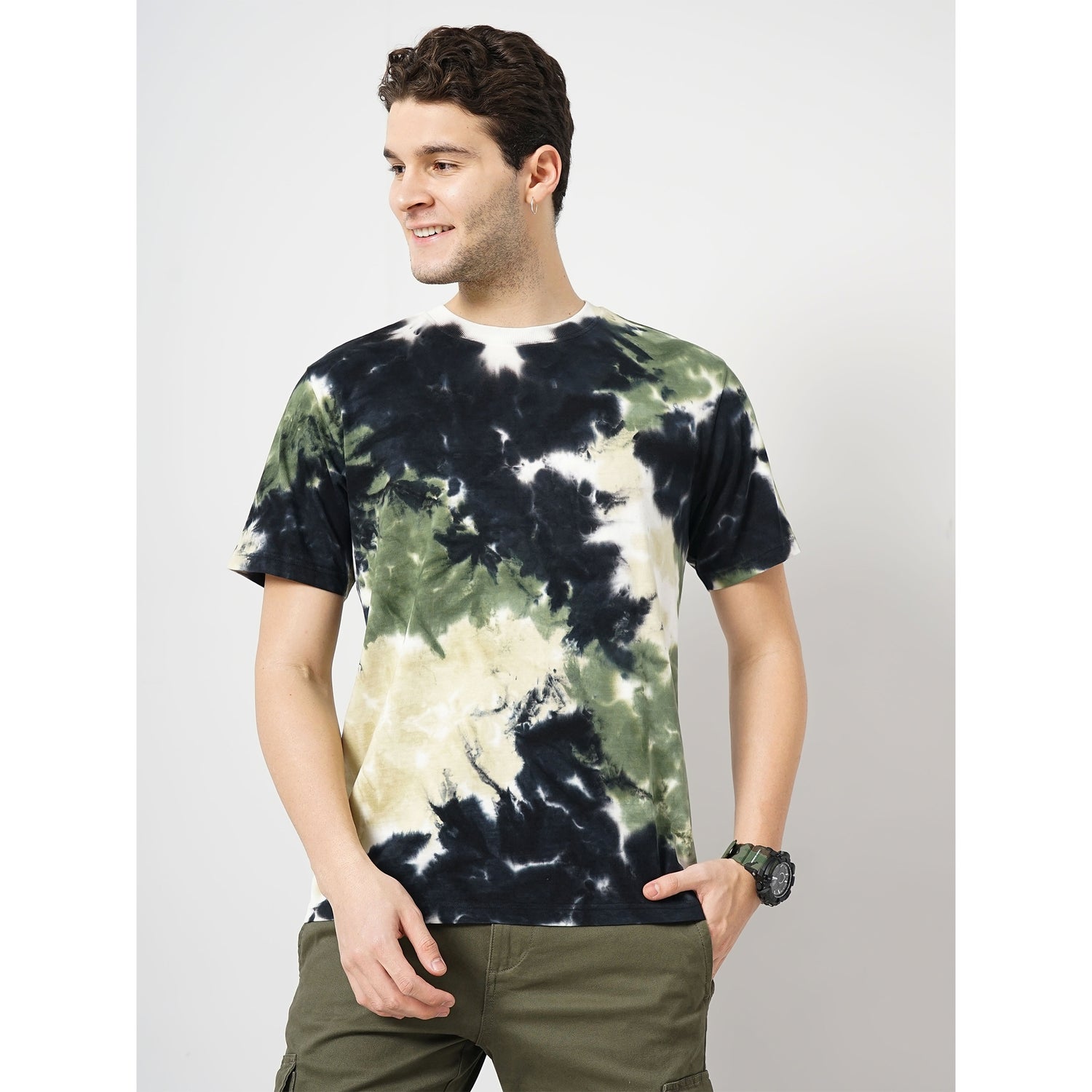 Men Olive Dyed Regular Fit Fashion Cotton Jersey Tshirt (GETIEIN)