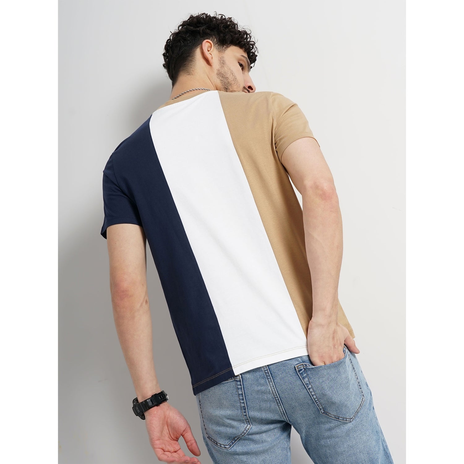 Men Brown Colourblocked Regular Fit Fashion Cotton Jersey Tshirt (GEVERTY)