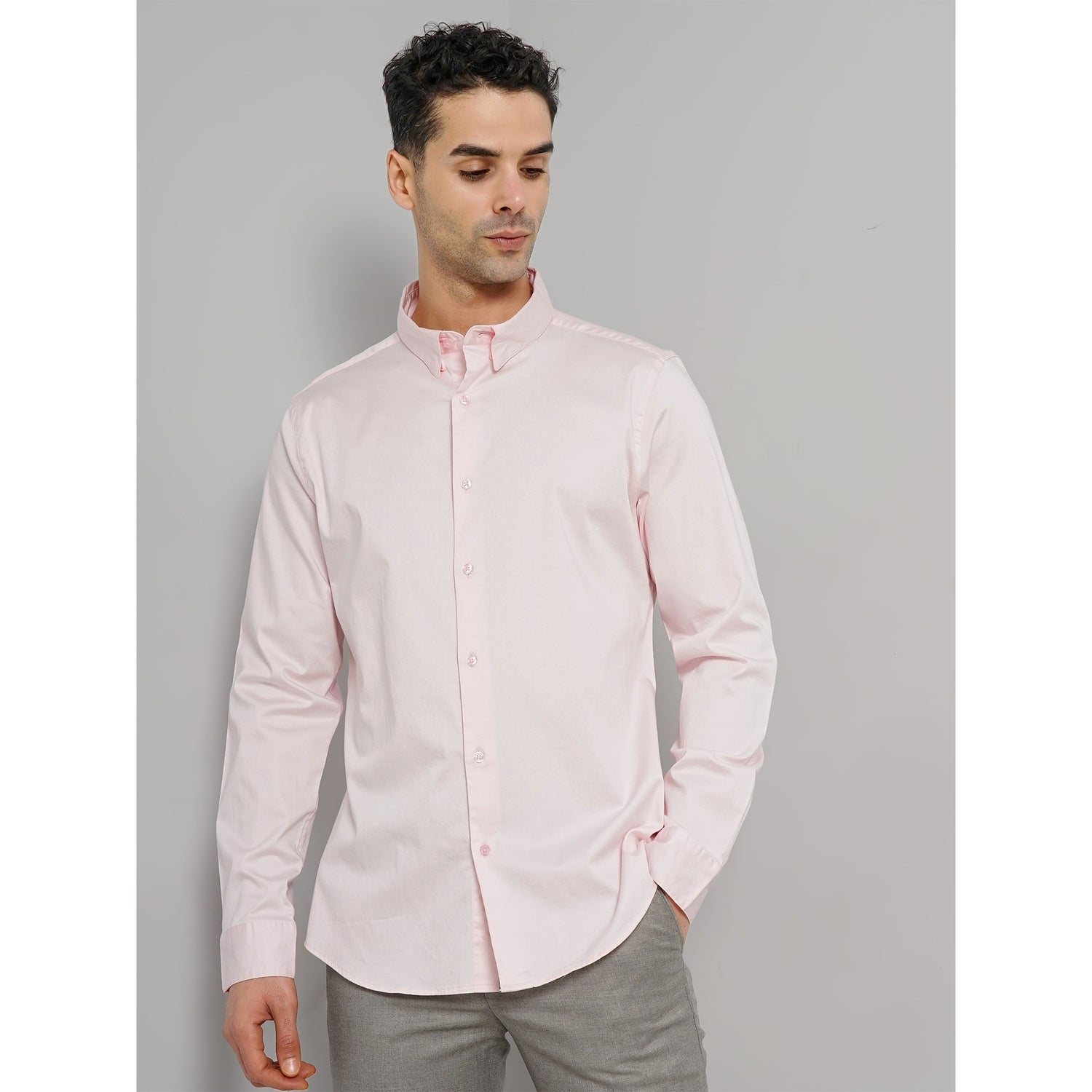 Men's Pink Solid Slim Fit Cotton Formal Shirt (FARARE)