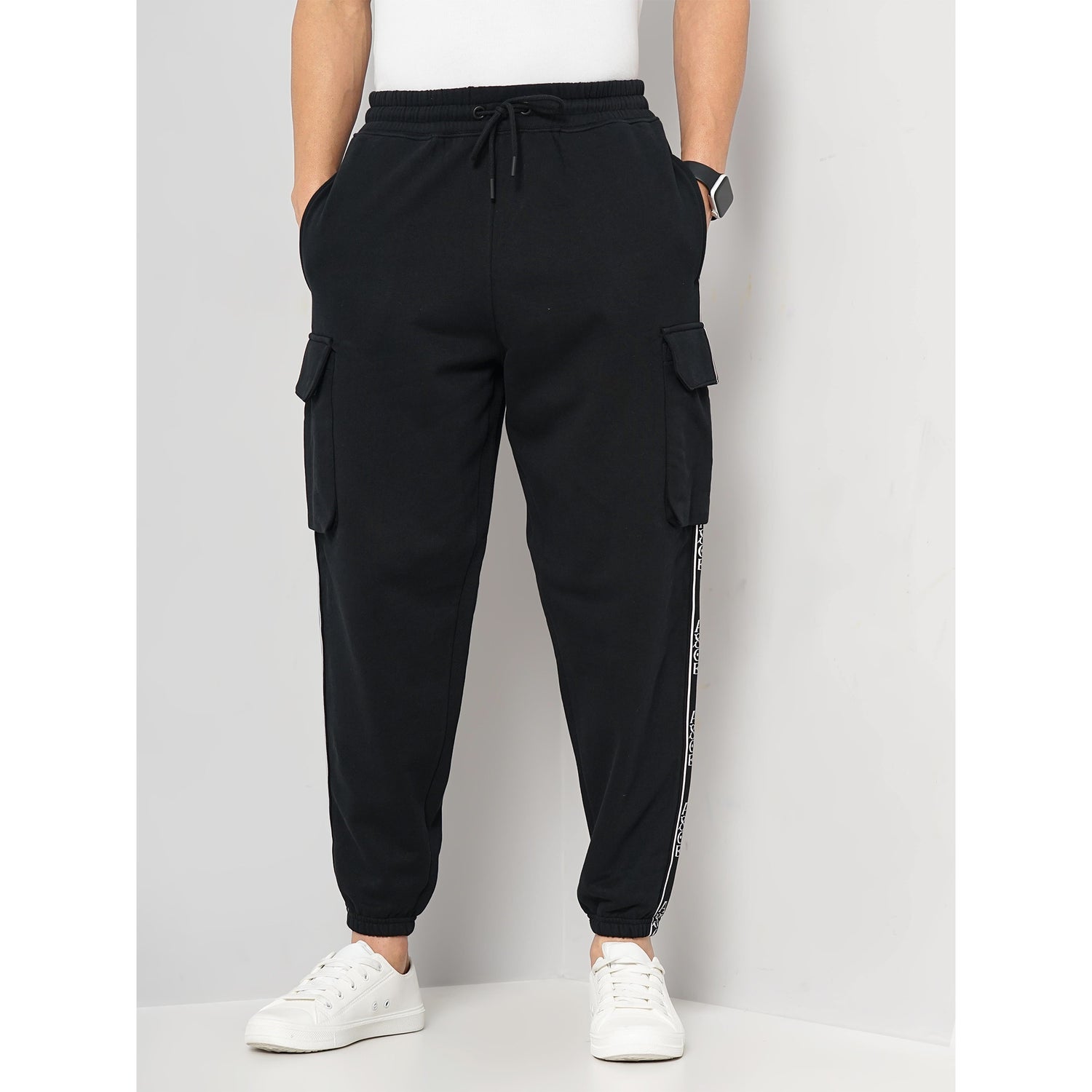 One Piece - Men's Black Printed Regular Fit Cotton Casual Trackpant (LFOACE2IN)