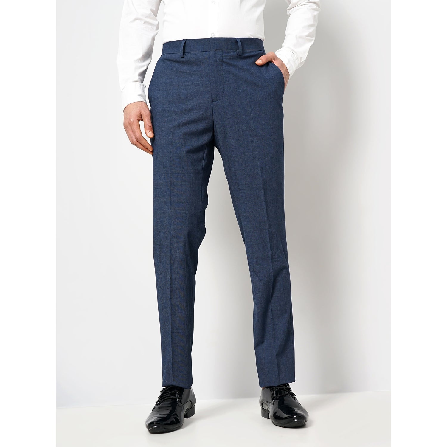 Men's Navy Blue Solid Slim Fit Polyester Suits Pants (GOGABINFUN)