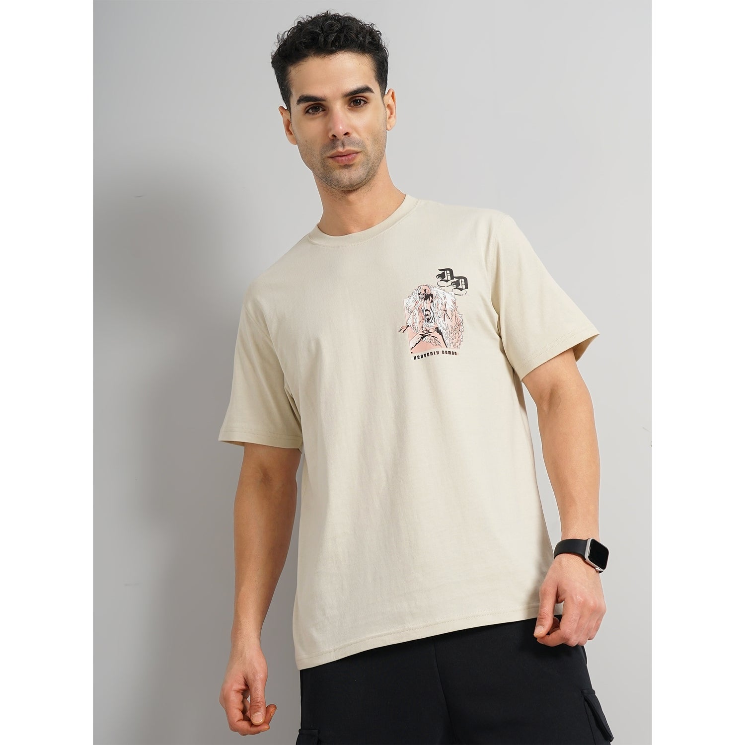 One Piece - Men's Beige Printed Regular Fit Pure Cotton Tshirt (LFEACEIN)