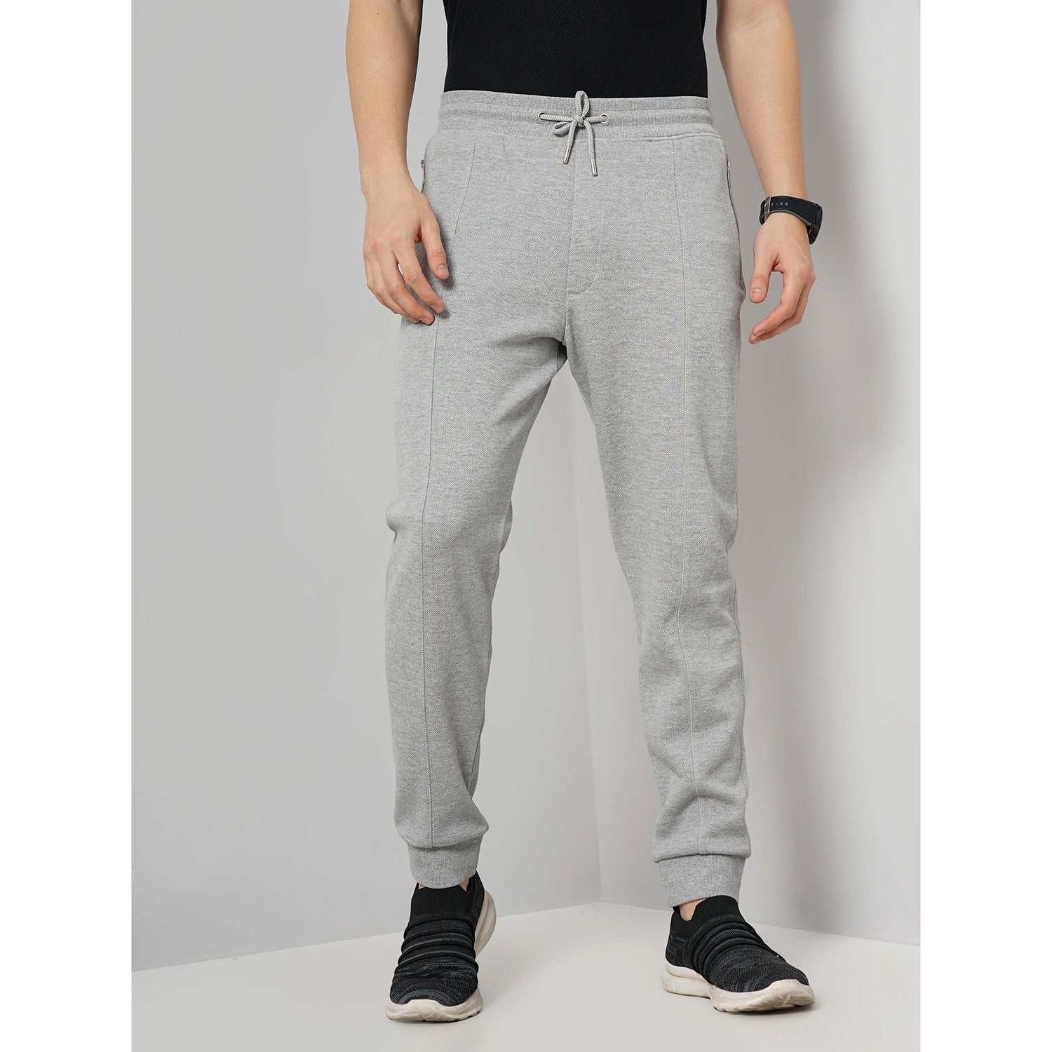 Men's Grey Solid Regular Fit Cotton Joggers Trousers (GOPIQUET)