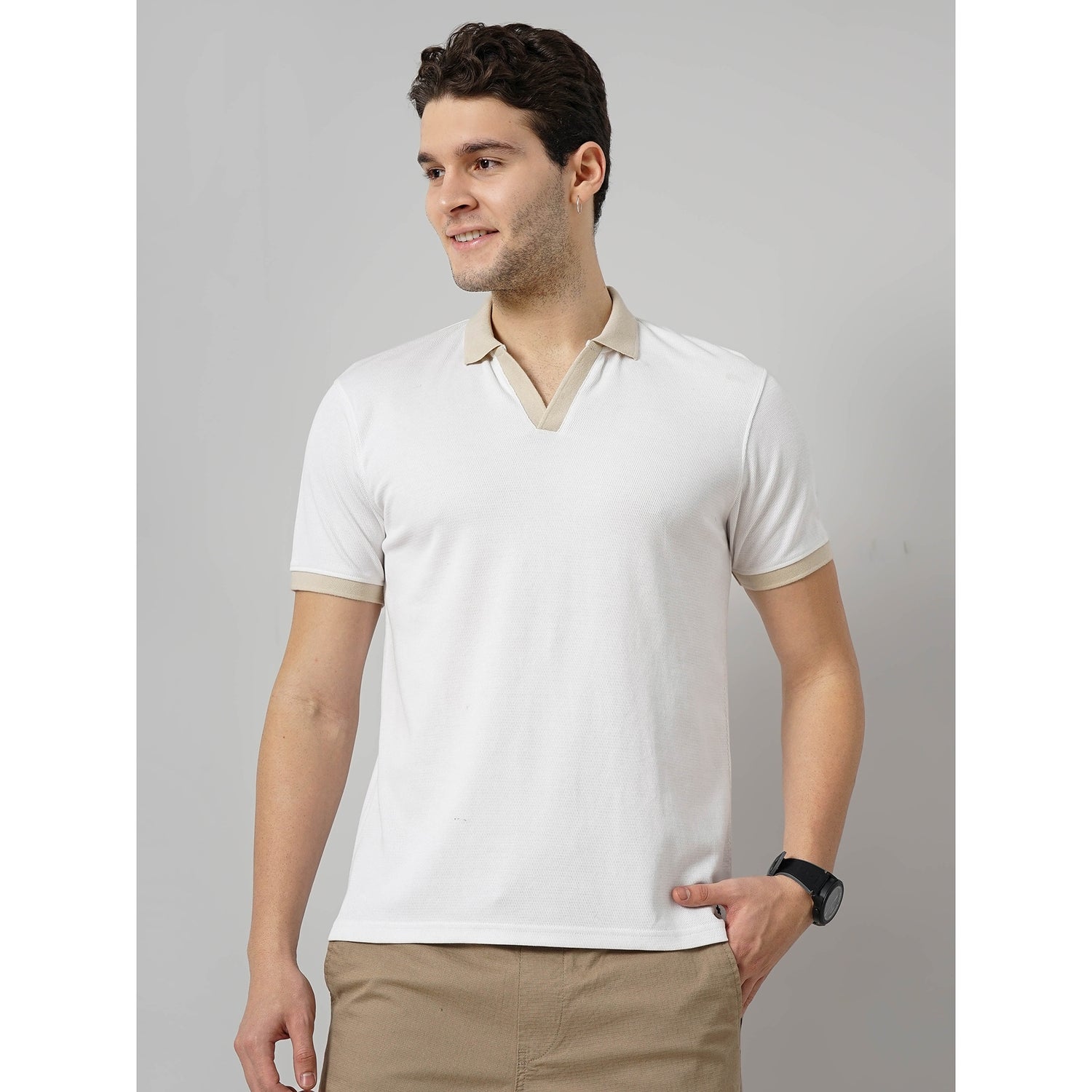 Men's White Solid Regular Fit Cotton Fashion Polo Tshirts (GEHENLEY)