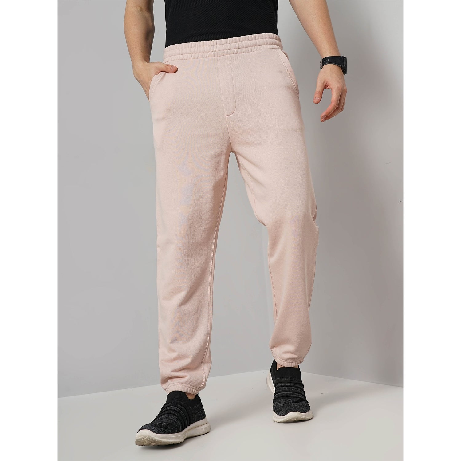 Men's Pink Solid Regular Fit Cotton Joggers Trousers (FOIDEA)