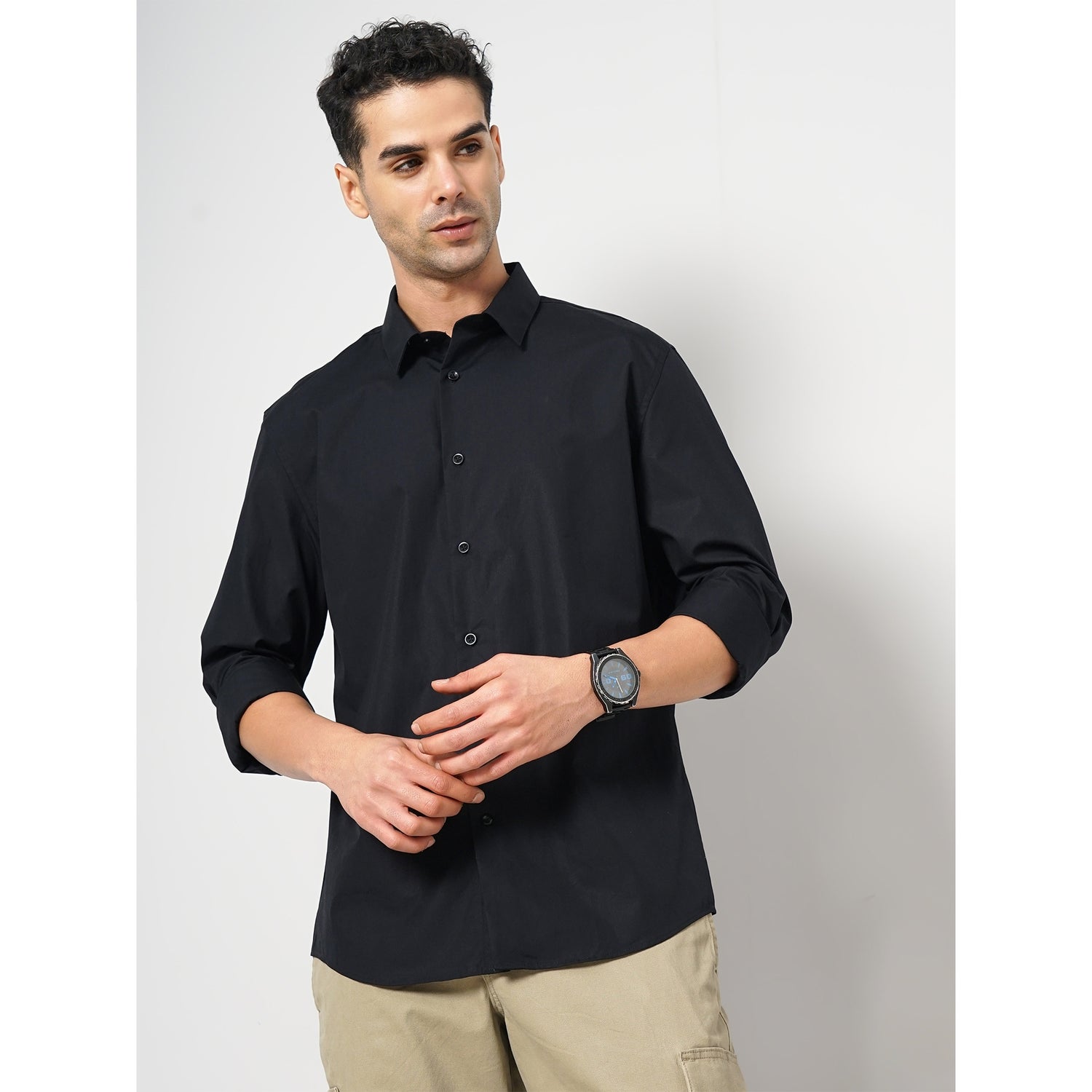 Men's Black Solid Slim Fit Cotton Formal Shirt (RABELLEFR)