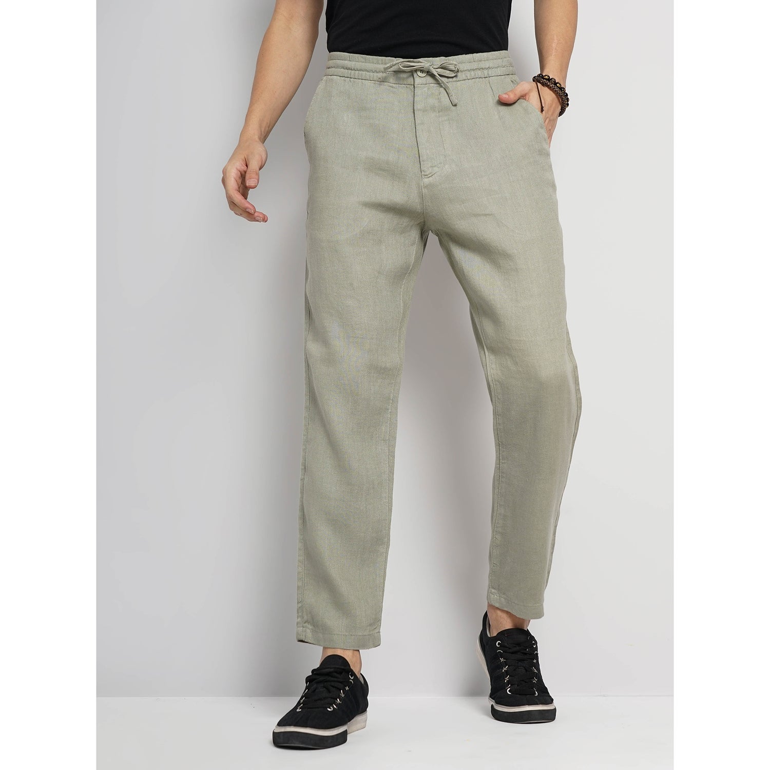 Men Green Solid Regular Fit Linen Trouser (DOLINUS1)