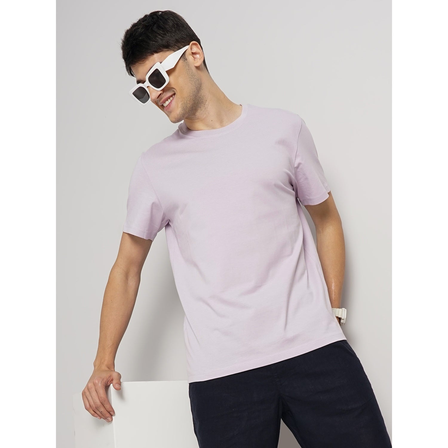 Men Purple Round Neck Solid Regular Fit Cotton T-Shirt (TEBASE2)