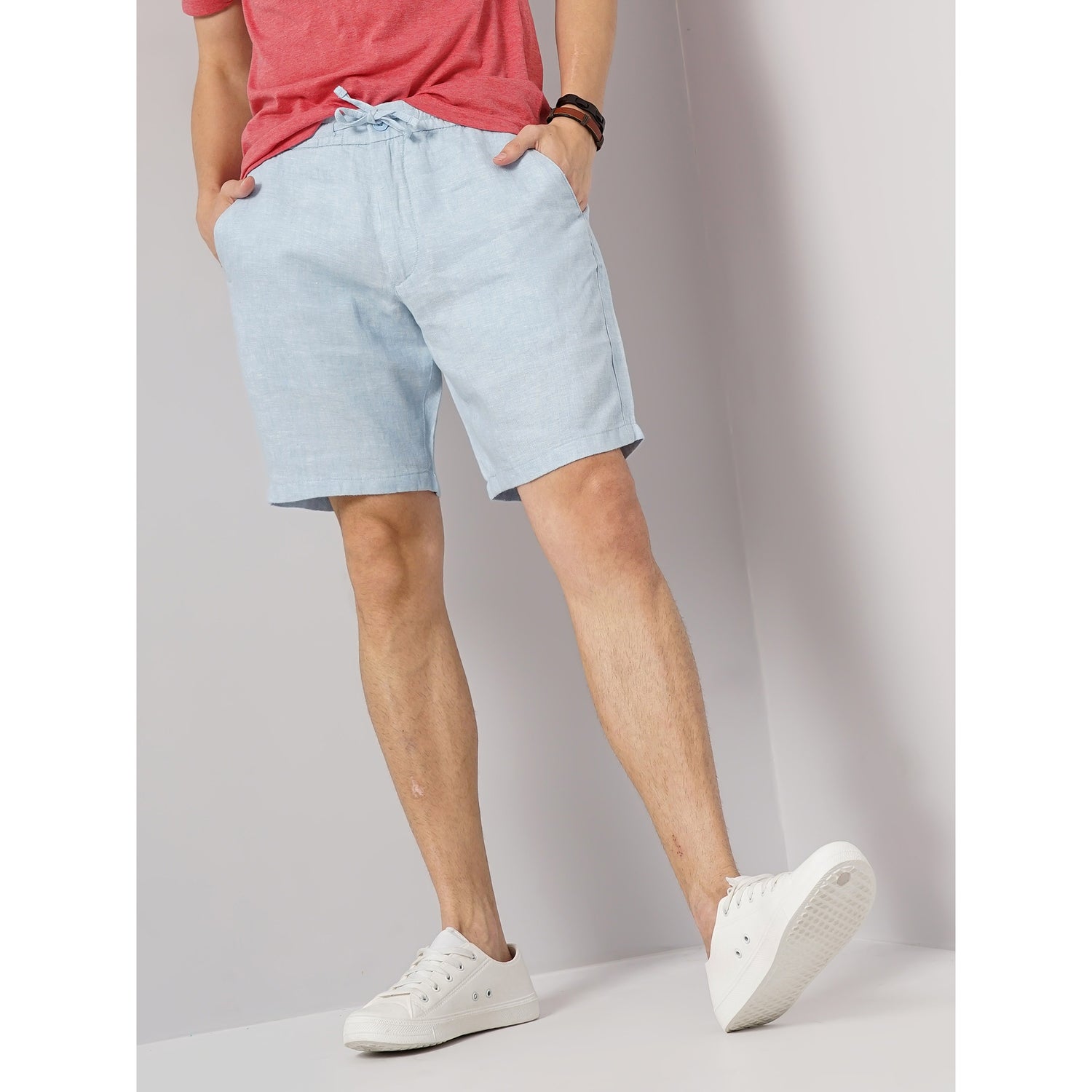 Men Blue Solid Loose Fit Linen Casual Shorts (DOLINUSBM1)