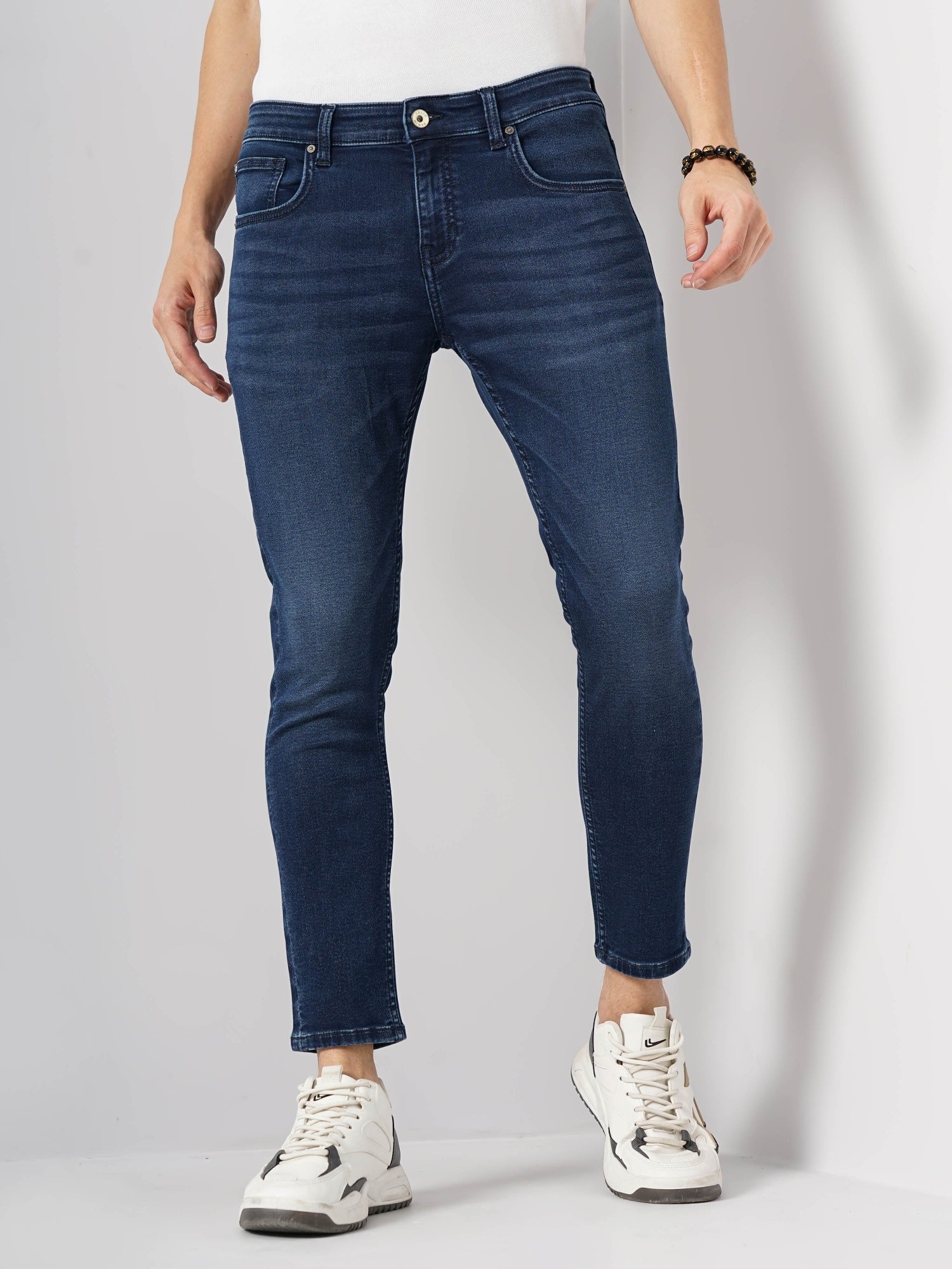 Men Blue Solid Skinny Fit Cotton Ankle Length Jeans (GOANKLE4)