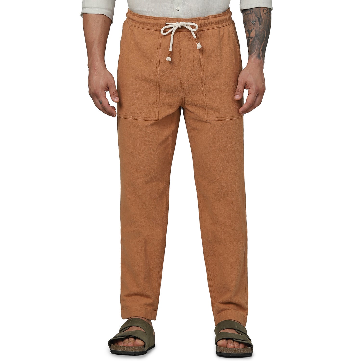Men's Red Solid Loose Fit Cotton Fashion Jog Trousers (GODIEGO1)