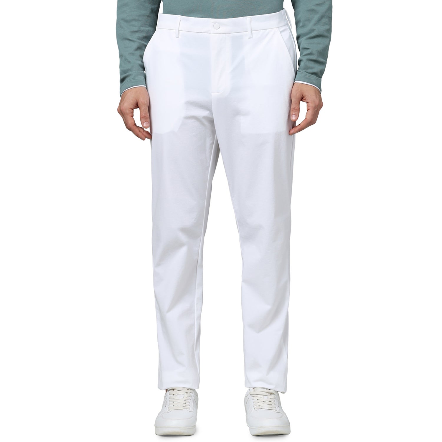 Men's White Solid Slim Fit Nylon Casual Trousers (GONYL)