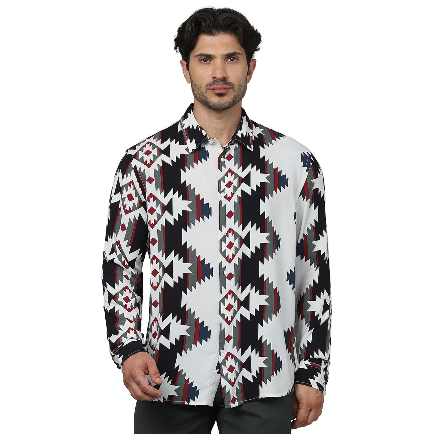 Men's Red Spread Collar Printed Regular Fit Viscose Rayon Soft Touch Shirts (GAVISTEC)