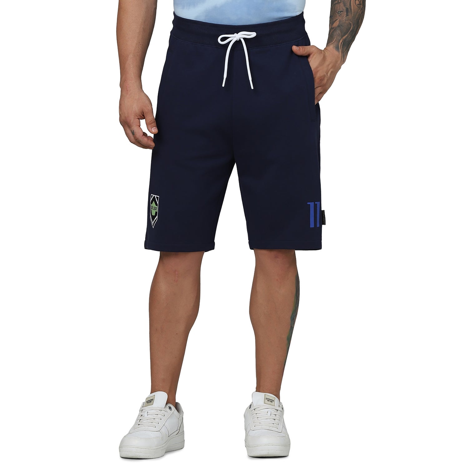 Men's Navy Blue Printed Regular Fit Cotton Casual Shorts (LDOLOCKIN)