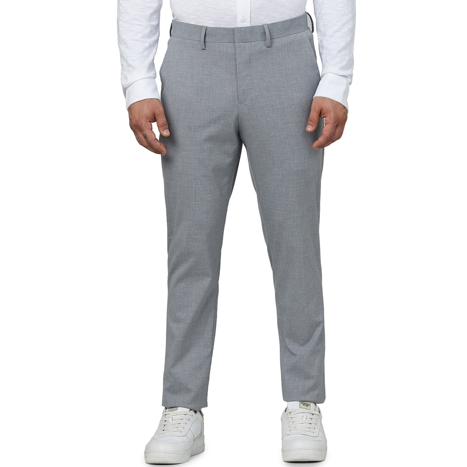 Men's Grey Solid Slim Fit Polyester Formal Trousers (BOAMAURY)