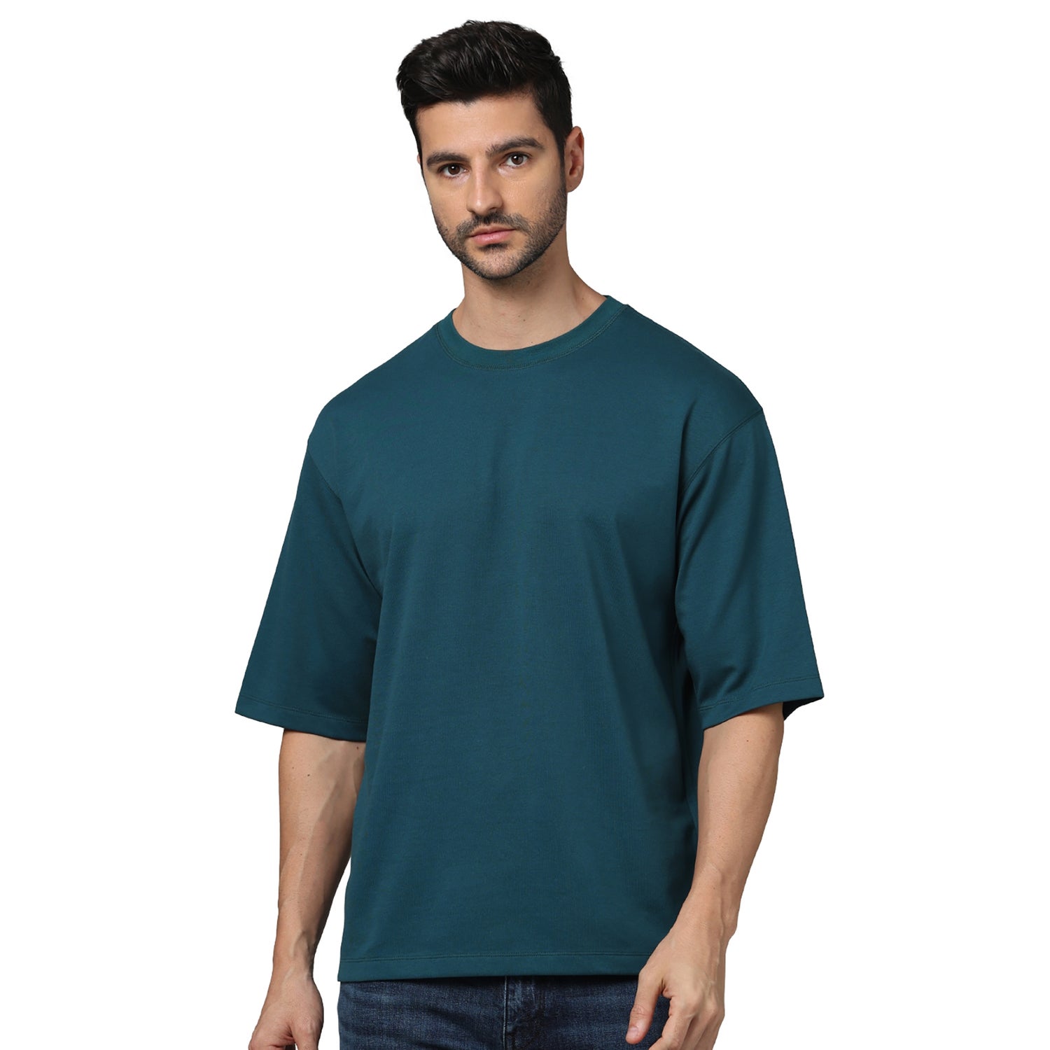 Men's Green Round Neck Solid Oversized Cotton Fashion Tshirts (GEHEMIN)