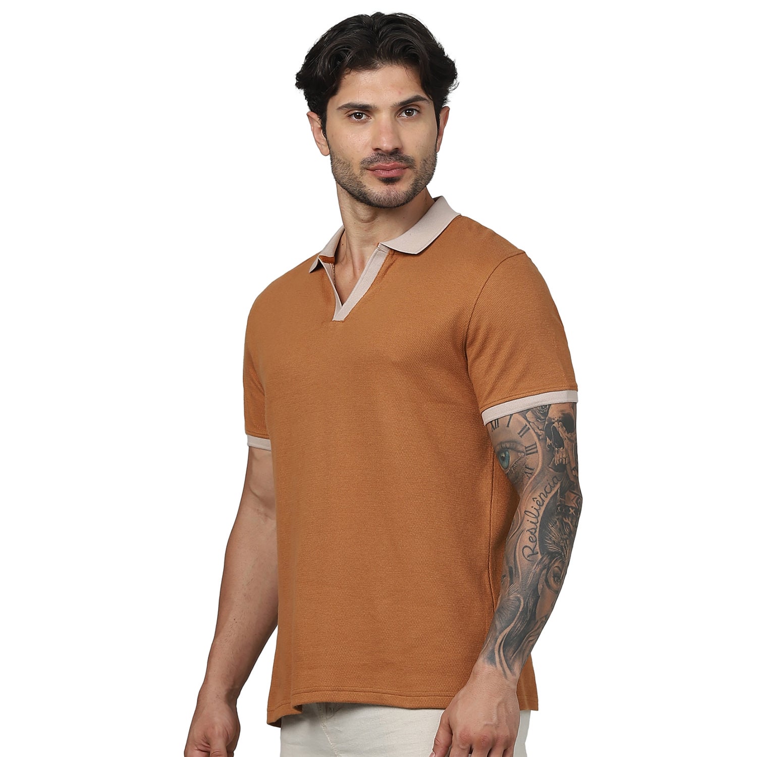Men's Brown Polo Collar Solid Regular Fit Cotton Fashion Polo Tshirts (GEHENLEY)