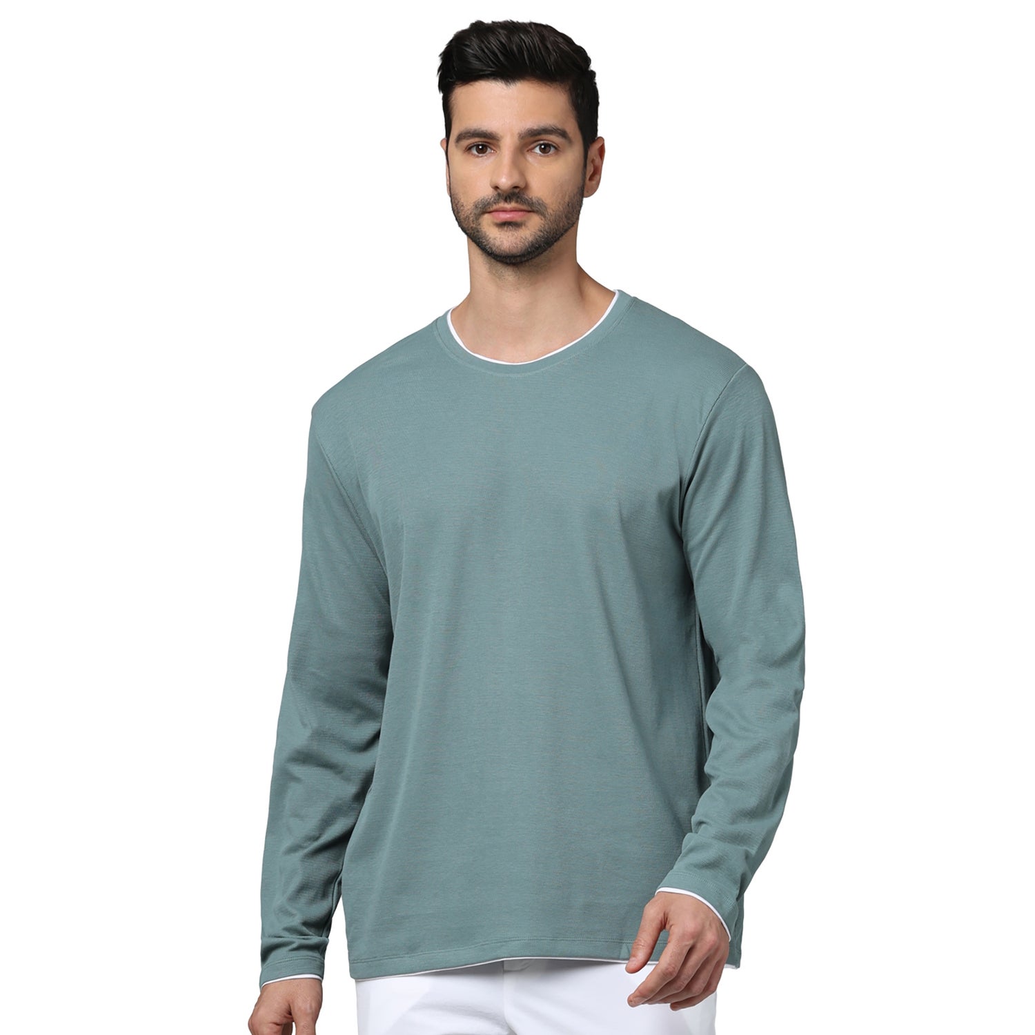 Men's Blue Round Neck Solid Regular Fit Cotton Fashion Tshirt (FEEYELET)