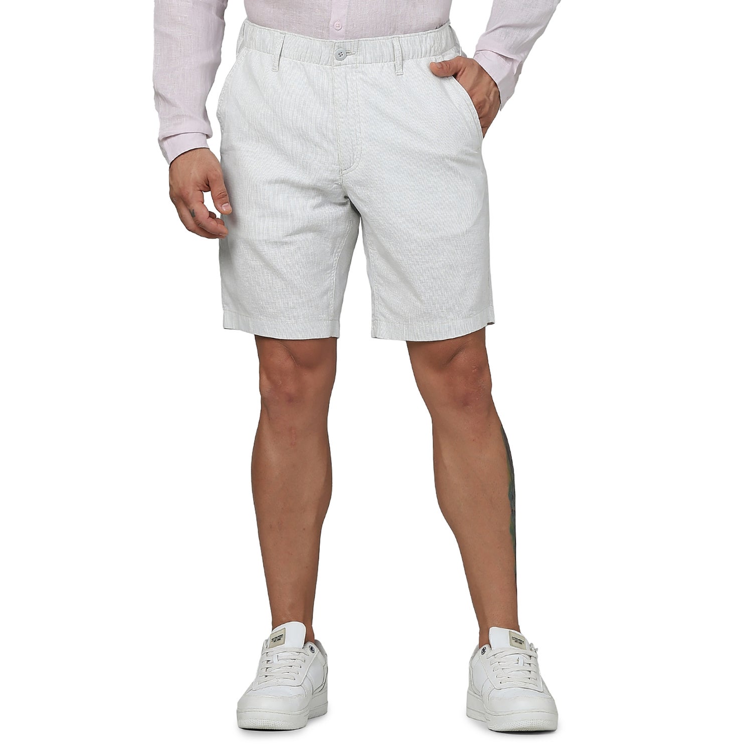 Men's Grey Solid Regular Fit Linen Casual Shorts (GORAYBM)