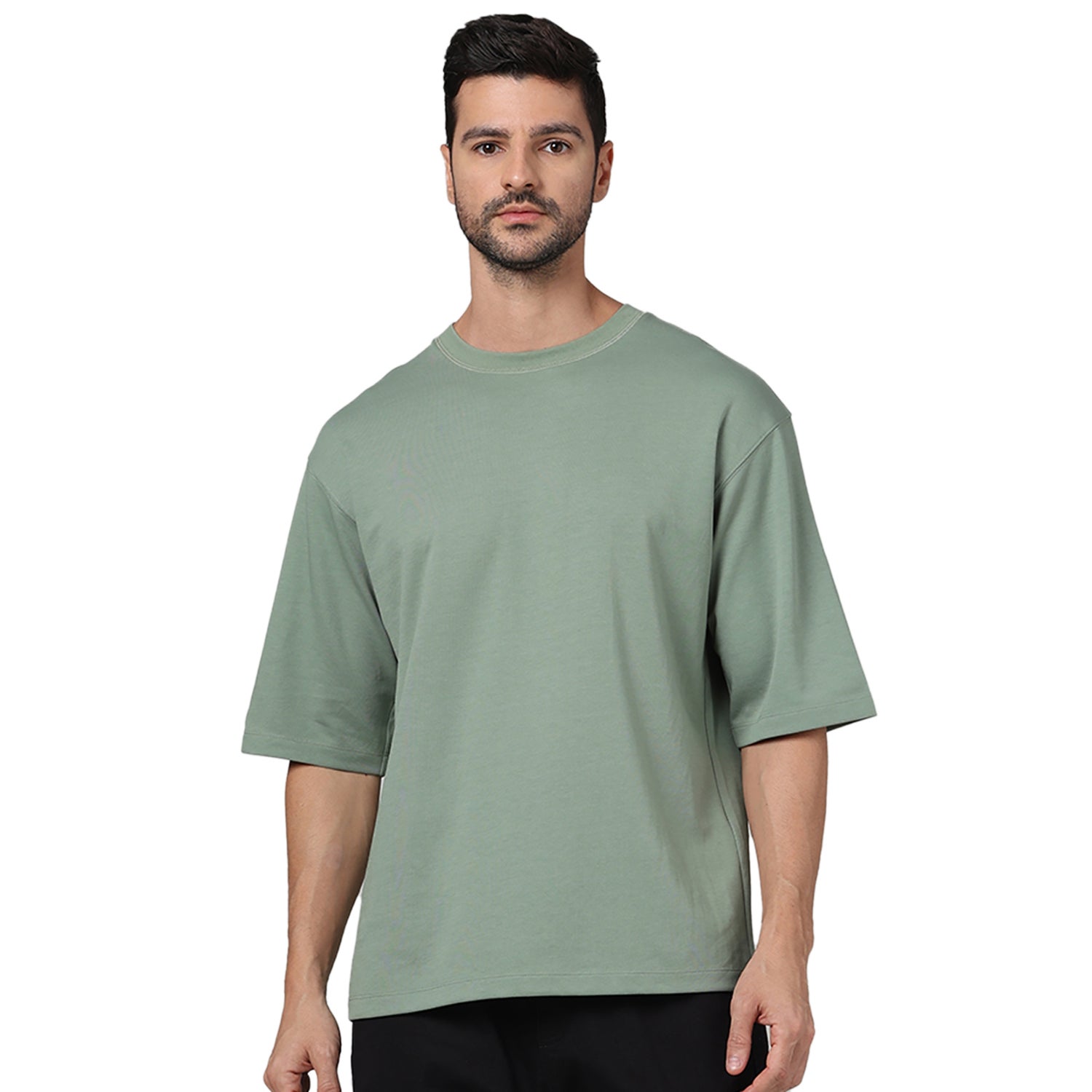 Men Khaki Round Neck Solid Regular Fit Cotton Tshirt (GEHEM1)
