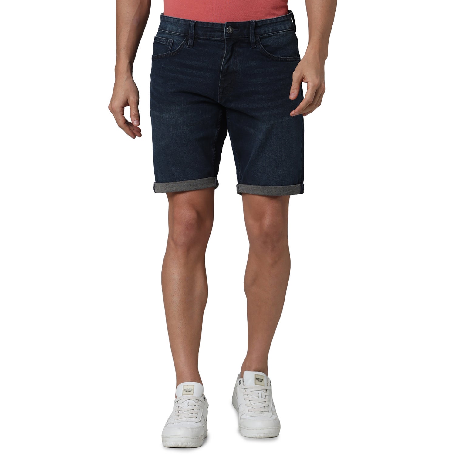 Men Blue Solid Slim Fit Cotton Denim Shorts (BOFIRSTBM)