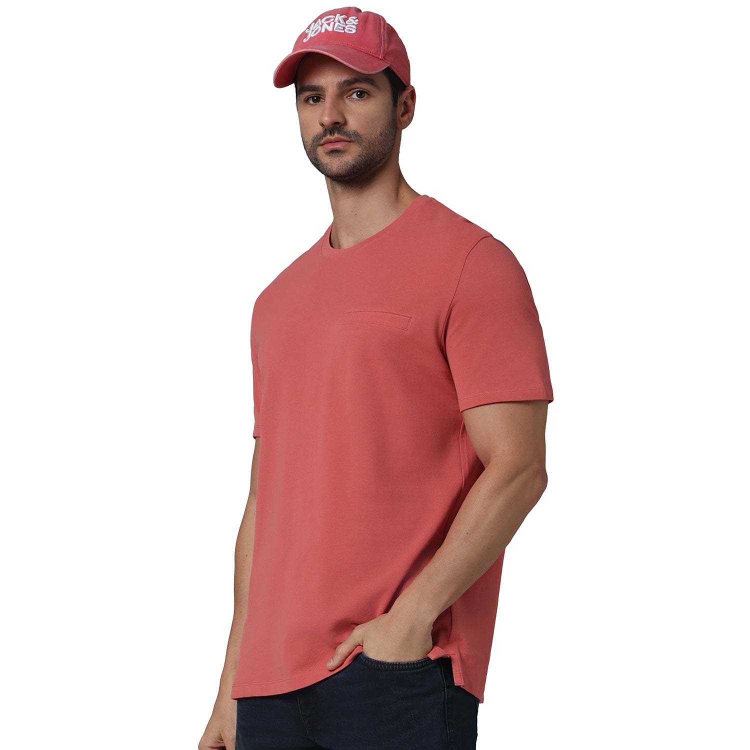 Men Pink Round Neck Solid Regular Fit Cotton Fashion Tshirt (GEPOPIFF)
