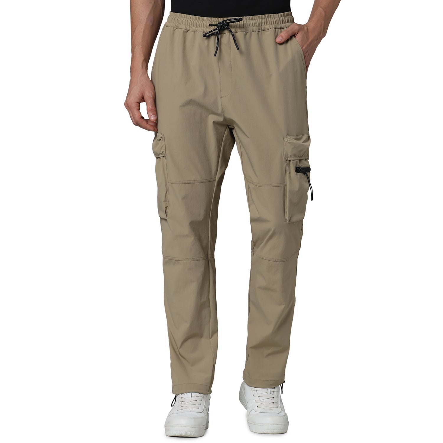 Men Green Solid Regular Fit Nylon Cargo Trousers (GOMIDDLE2)