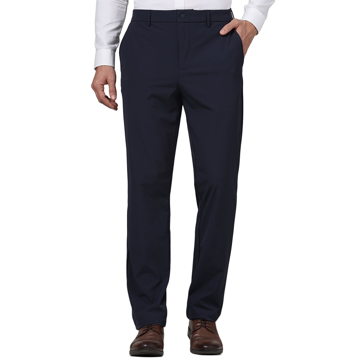 Men Navy Blue Solid Slim Fit Nylon Fashion Trousers (GONYL)
