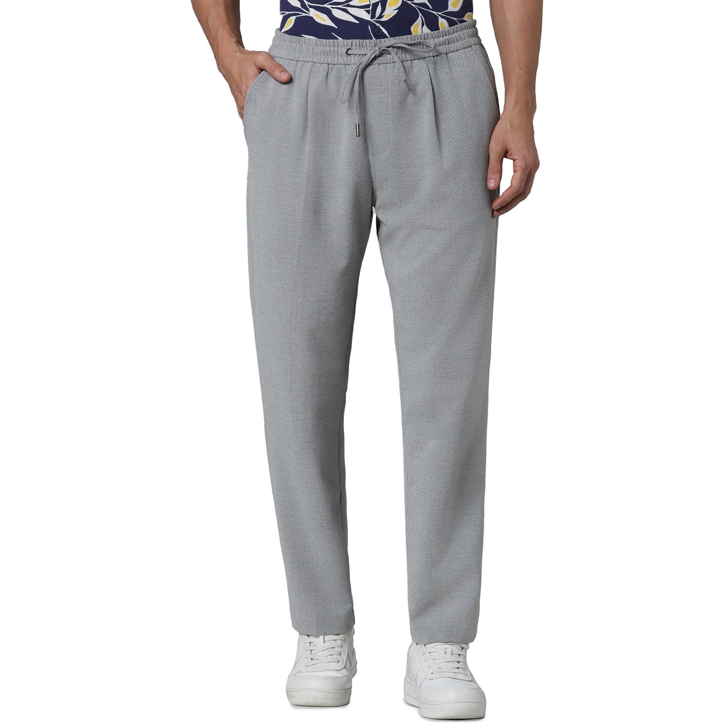 Men Grey Solid Regular Fit Polyester Casual Trousers (GOPICK)