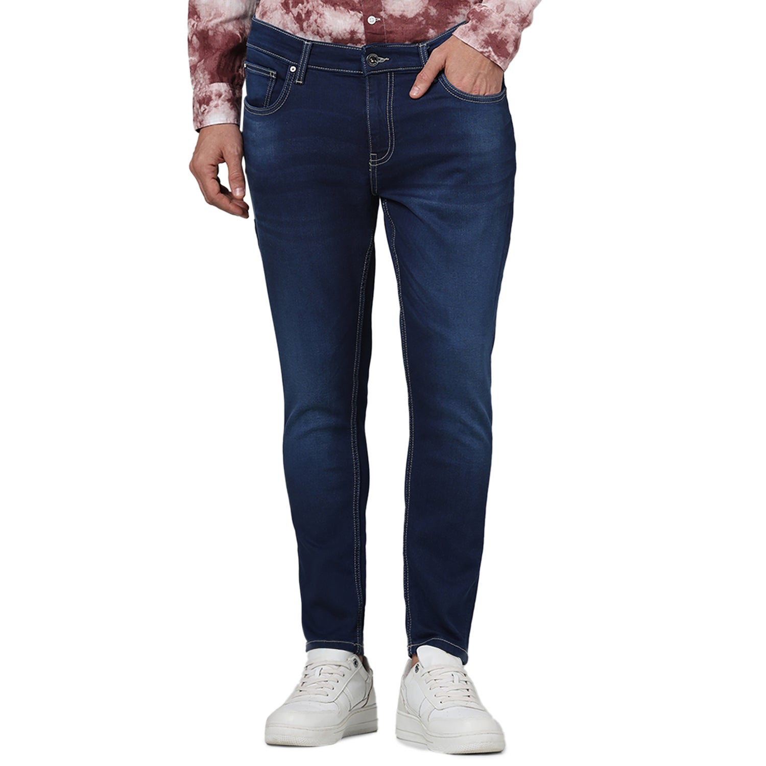 Men Blue Solid Skinny Fit Cotton Ankle Length Jeans (GOANKLE)