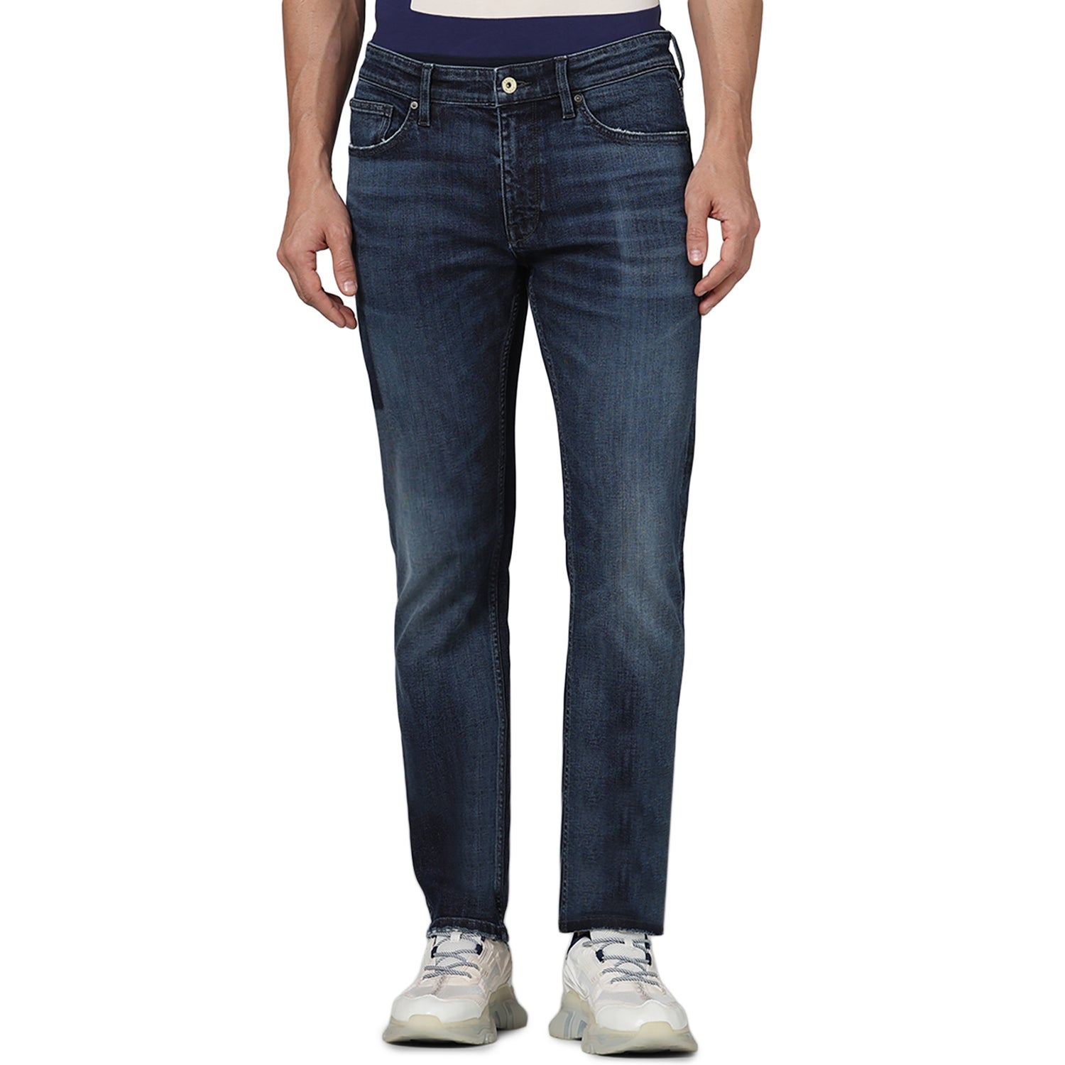 Men Blue Solid Slim Fit Cotton Premium Denim Jeans (GOGEN1STL)
