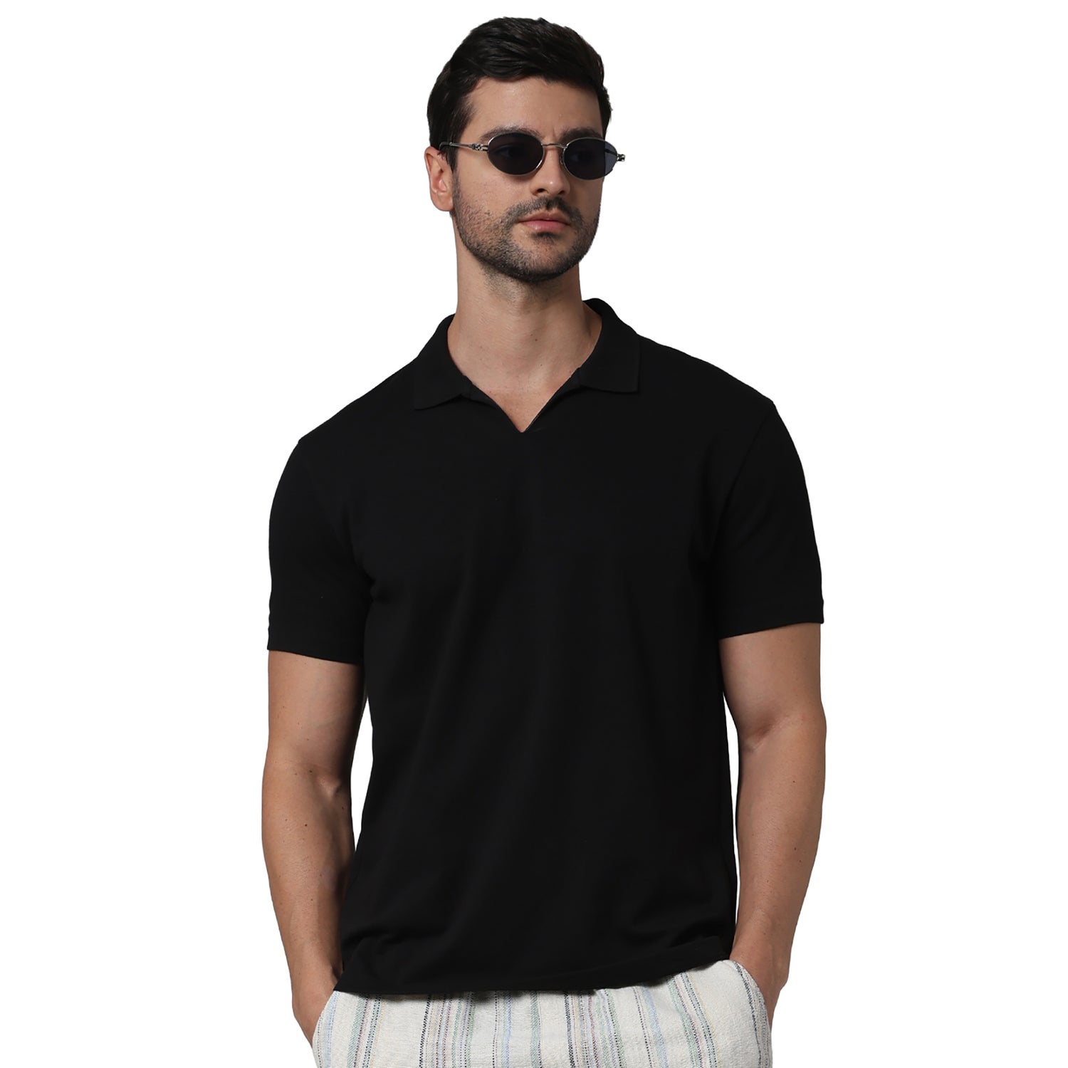 Men Black Polo Collar Solid Regular Fit Cotton Basic Polo Tshirt (GEHAIRIN)